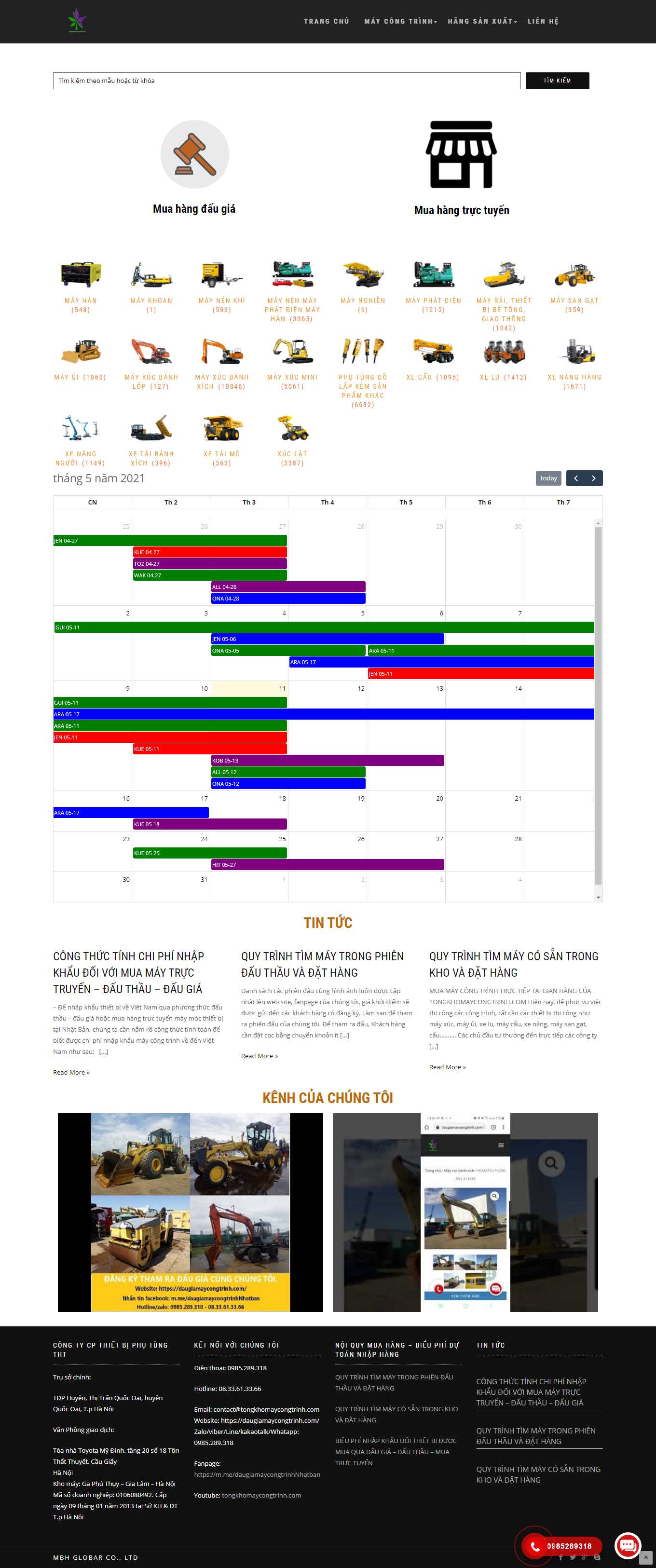 Thiết kế Web máy xúc, cần cẩu, máy công trình daugiamaycongtrinh.com