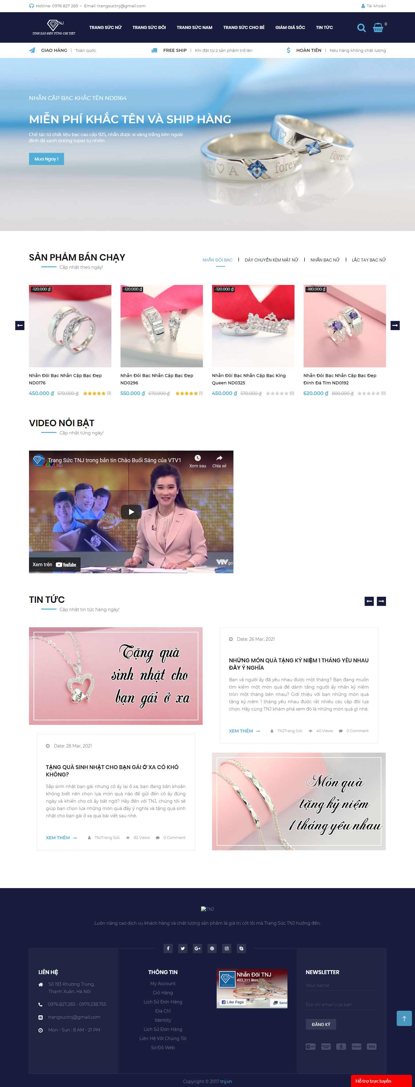 Thiết kế Web vàng bạc, đá quý, trang sức tnj.vn