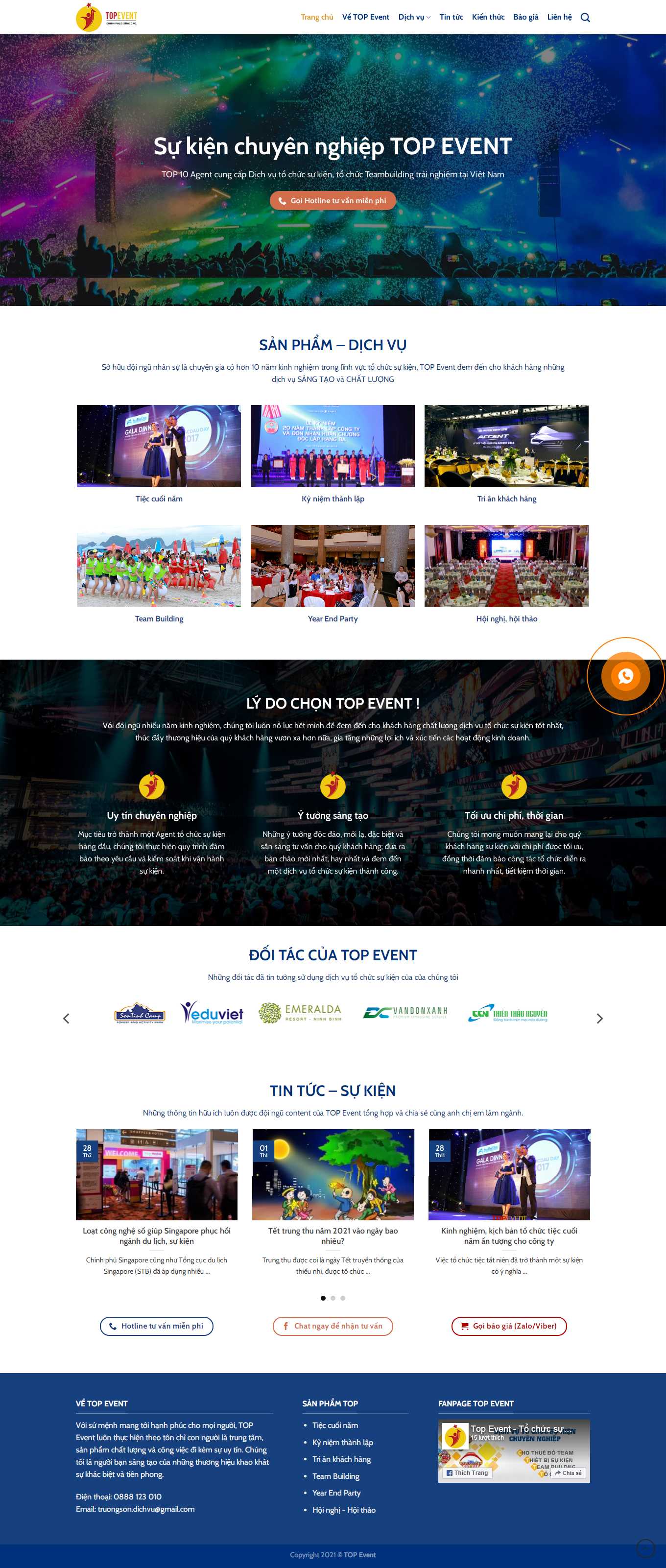 Thiết kế Web tổ chức sự kiện, truyền thông topevent.vn