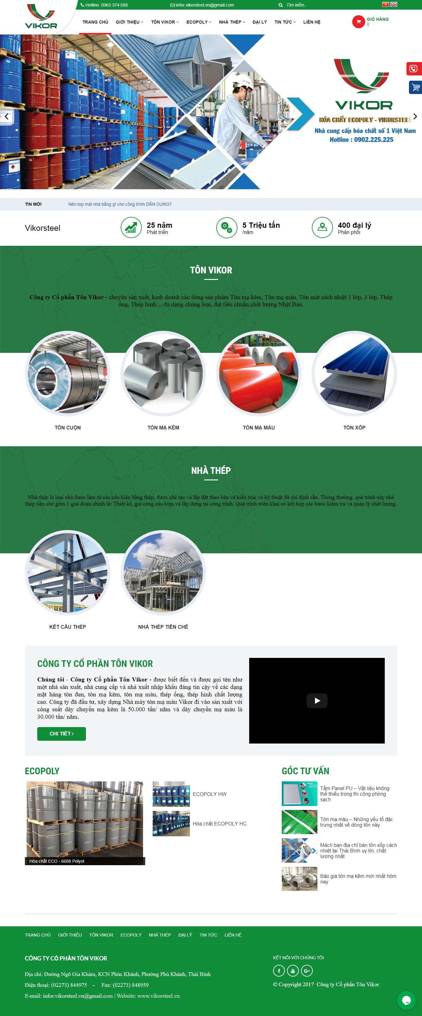 Thiết kế Web tấm lợp nhựa, tôn kim loại vikorsteel.vn