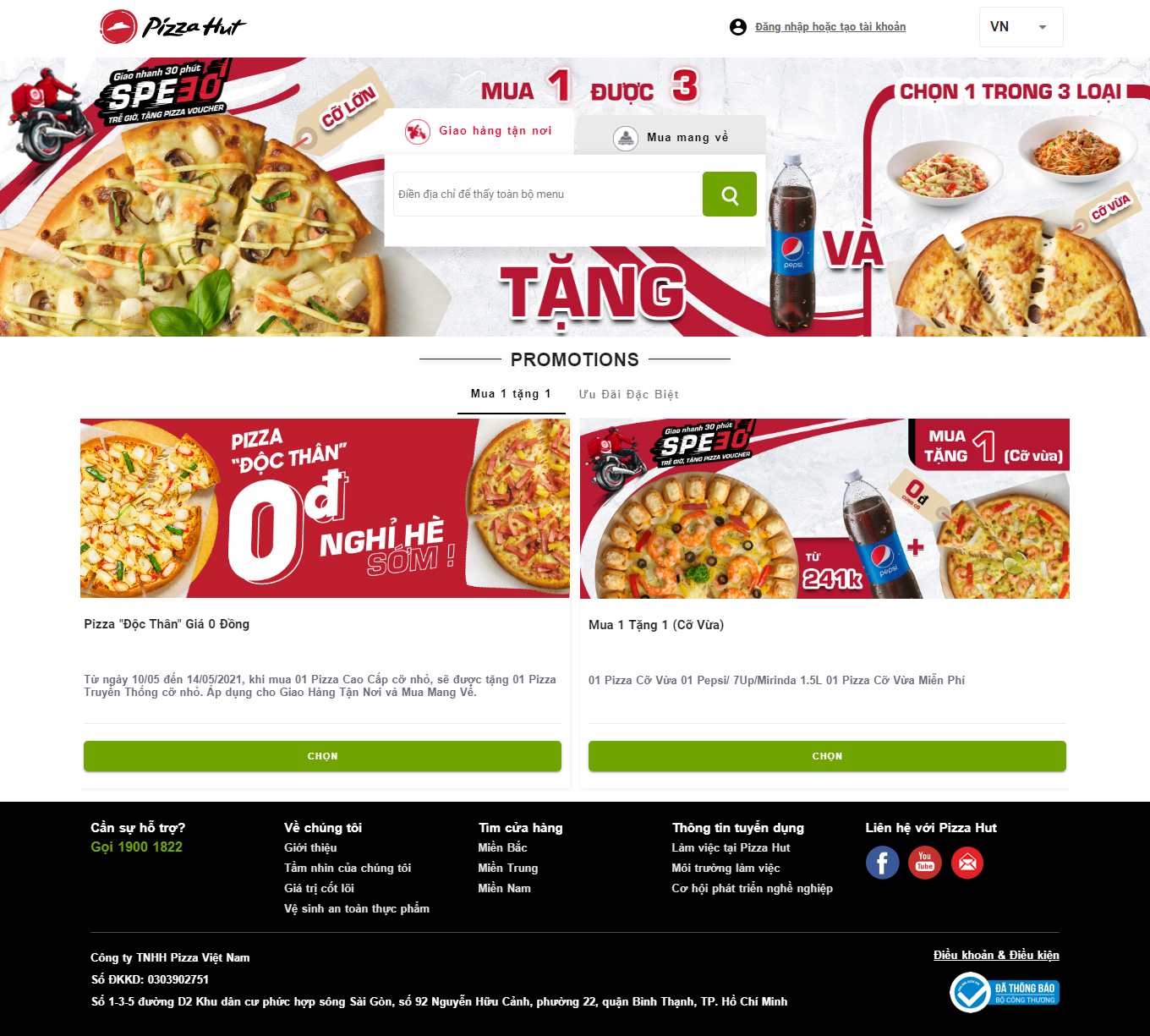 Thiết kế Web bán bánh pizza pizzahut.vn