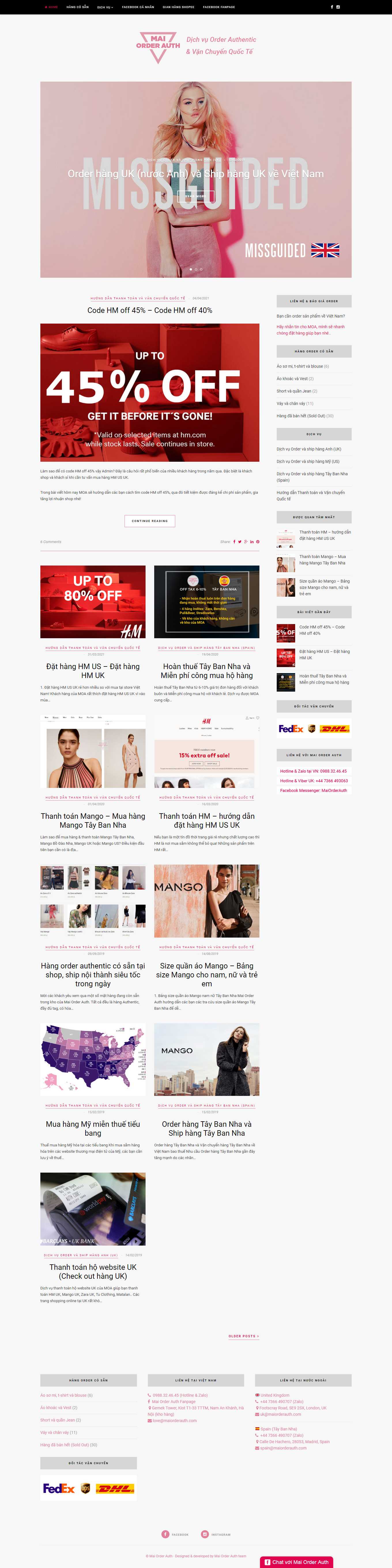 Thiết kế Web bán đồ xách tay, hàng order maiorderauth.com