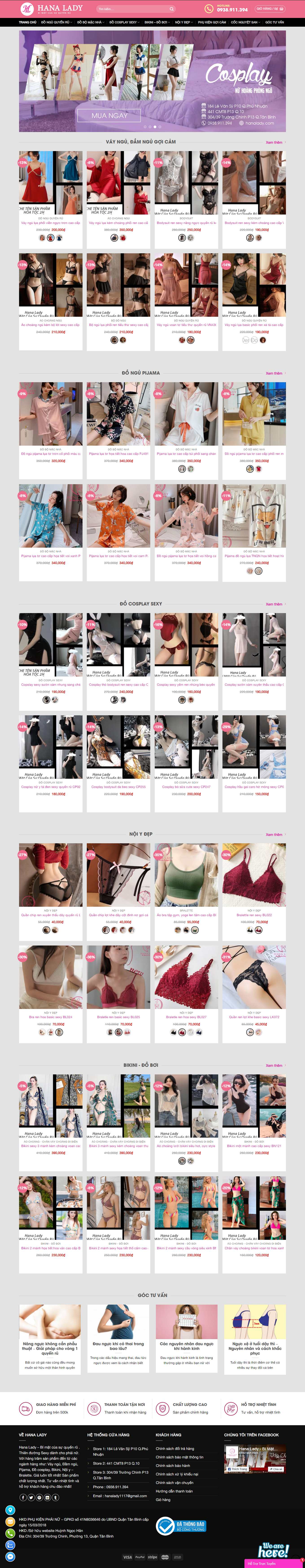 Thiết kế Web bán đồ lót đồ ngủ nam nữ online hanalady.com