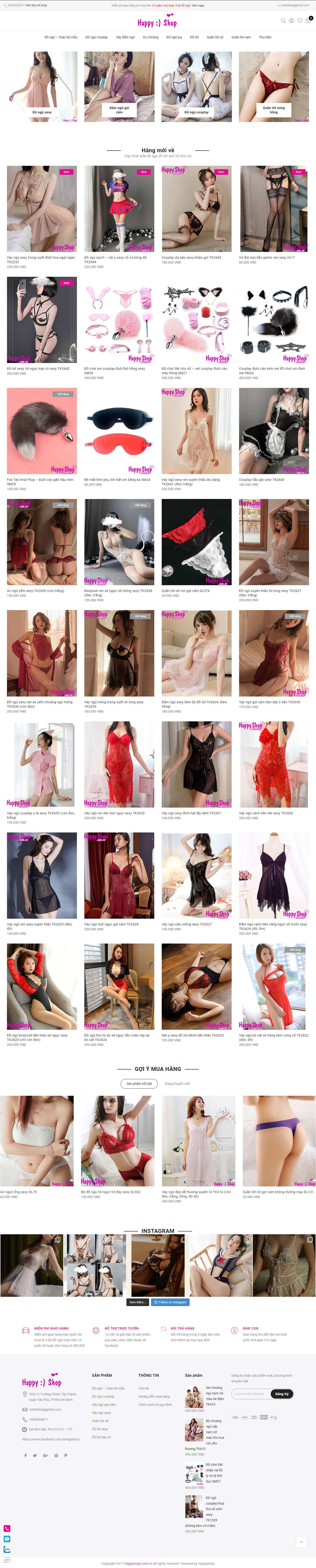 Thiết kế Web bán đồ lót đồ ngủ nam nữ online happyshop.com.vn