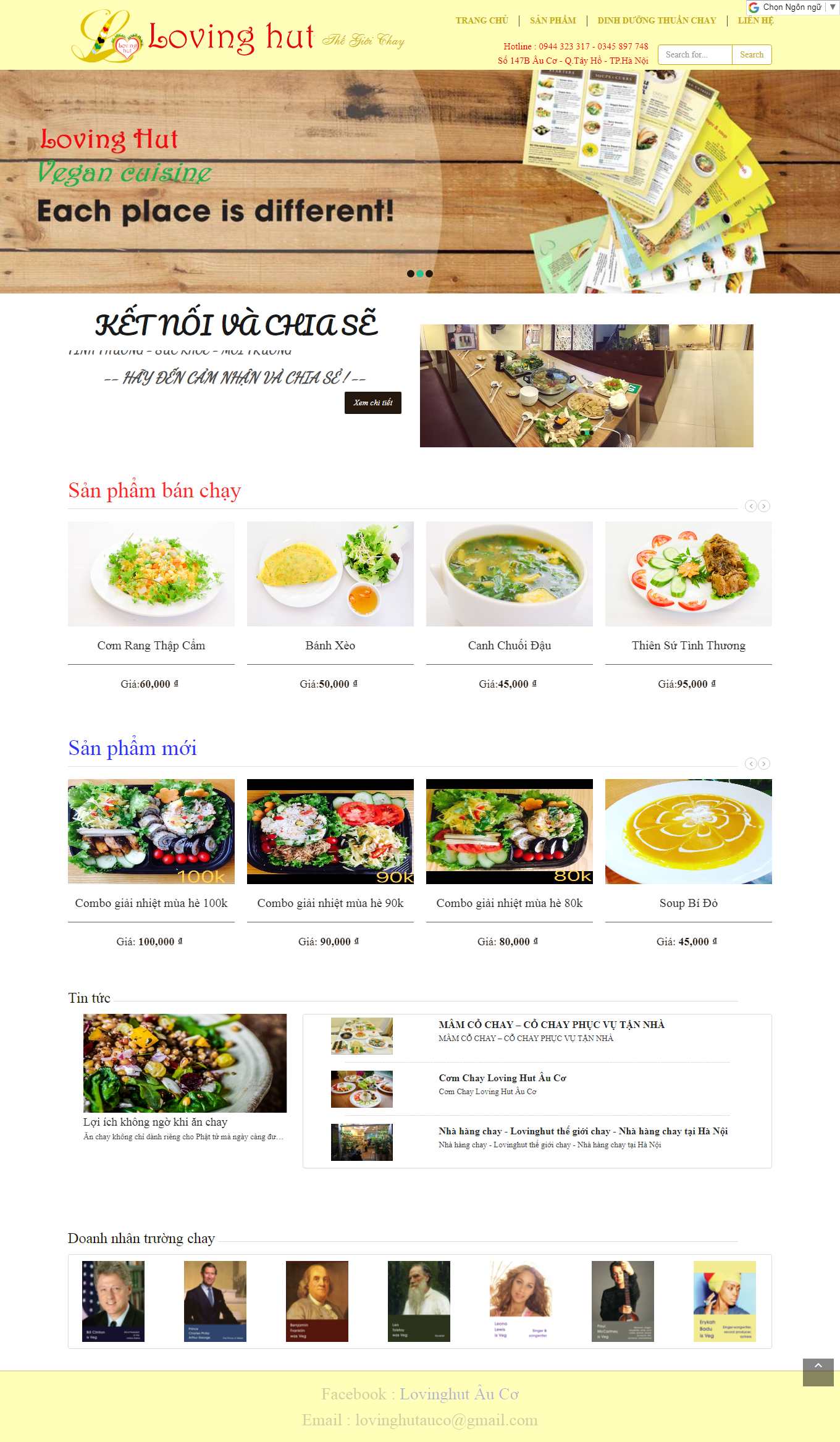 Thiết kế Web bán đồ ăn chay lovinghutauco.com