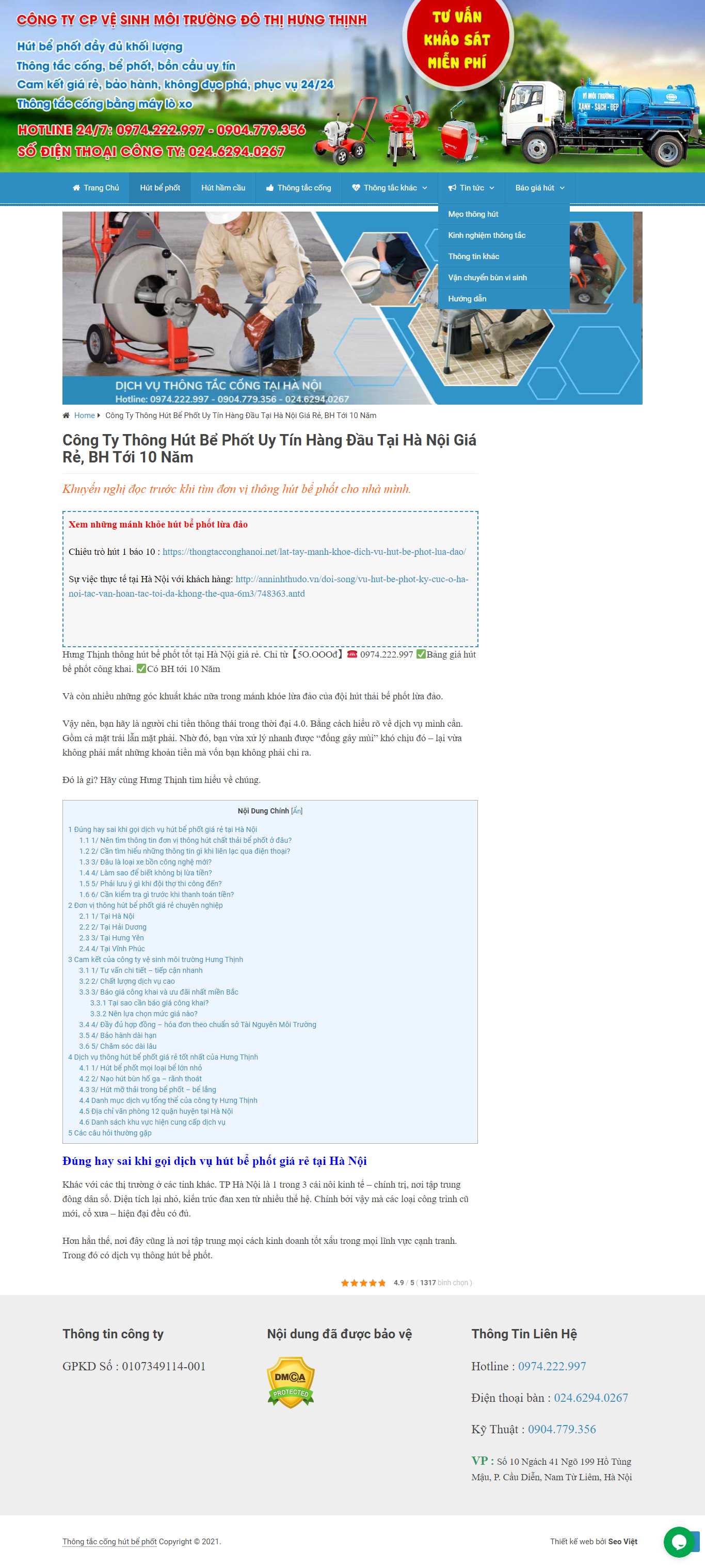 Thiết kế Web dịch vụ hút bể phốt thongtacconghanoi.net