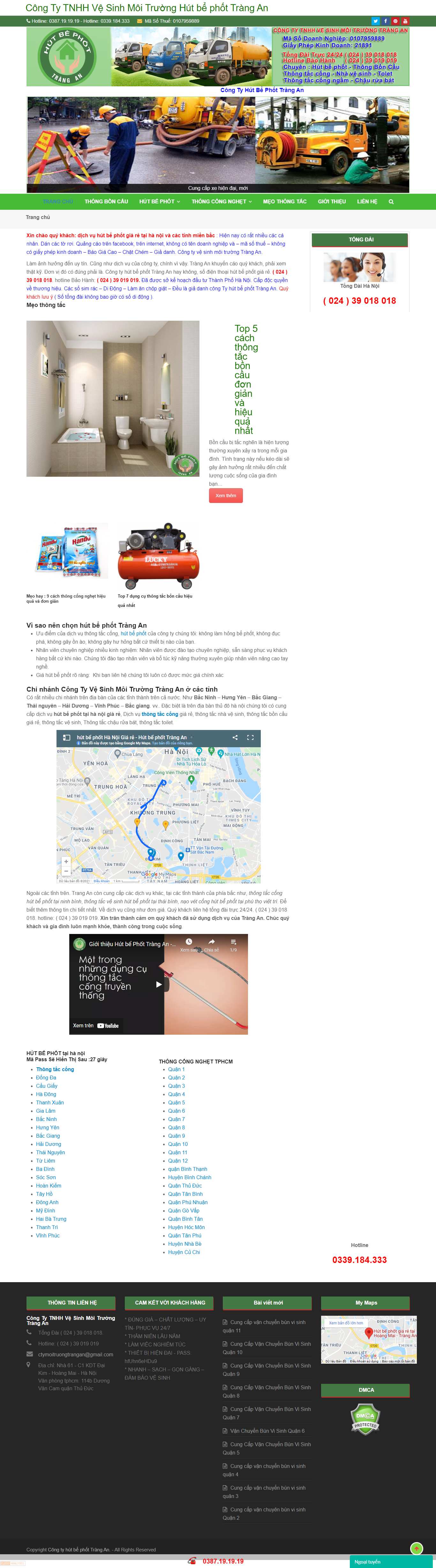 Thiết kế Web dịch vụ thông tắc công hutbephottrangan.com