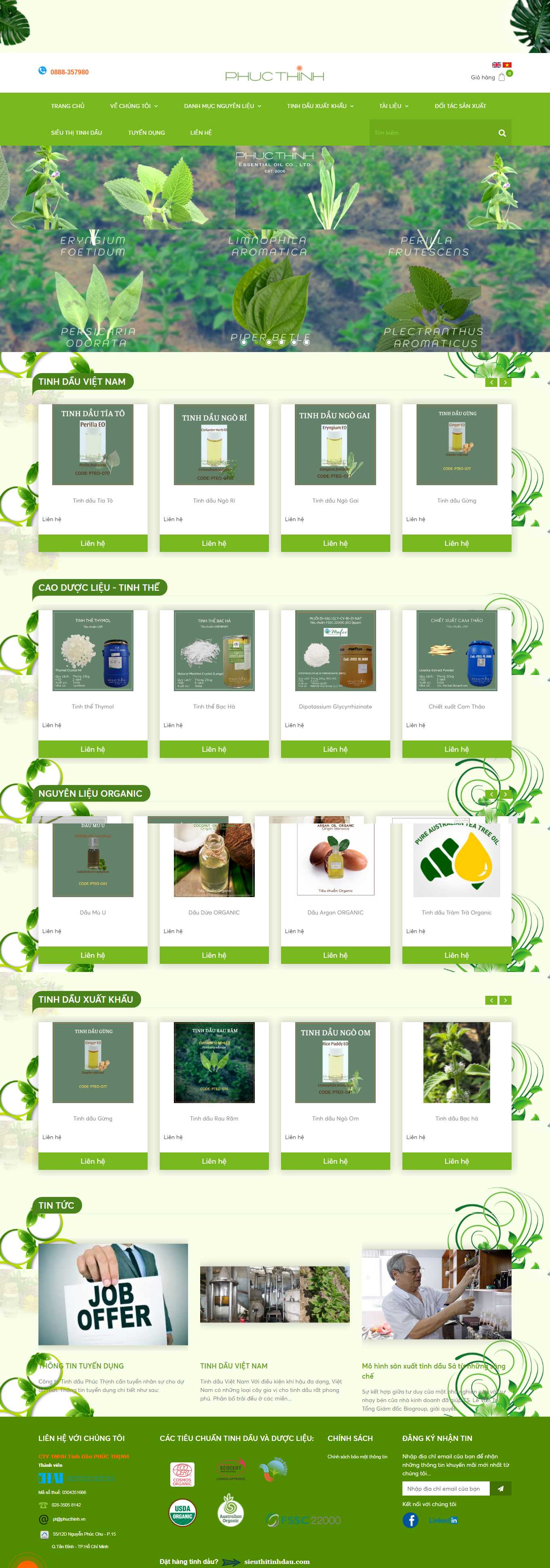 Thiết kế Web bán tinh dầu nguyên chất phucthinh.vn