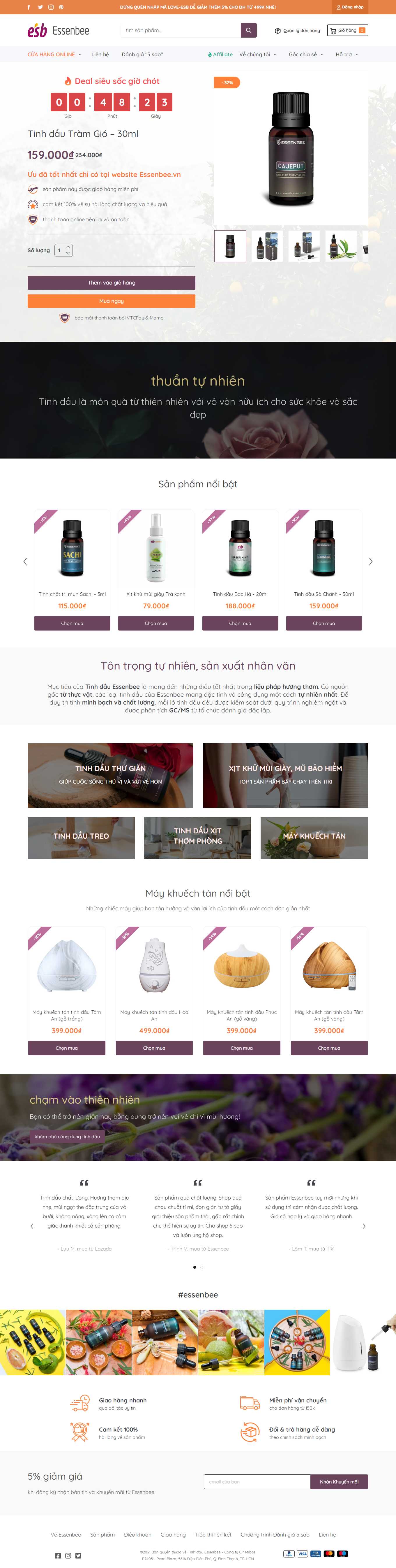 Thiết kế Web bán tinh dầu nguyên chất essenbee.vn
