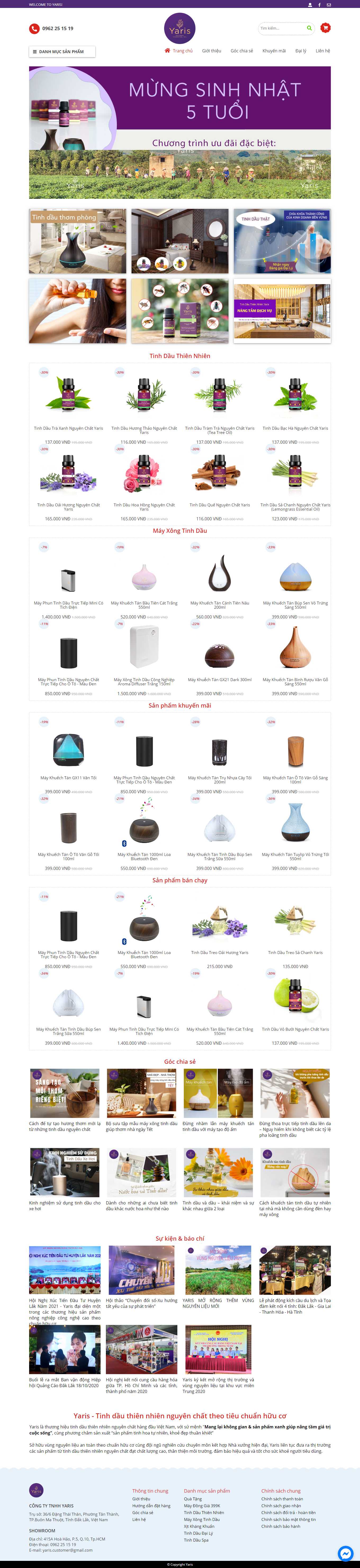 Thiết kế Web bán tinh dầu nguyên chất yaris.vn