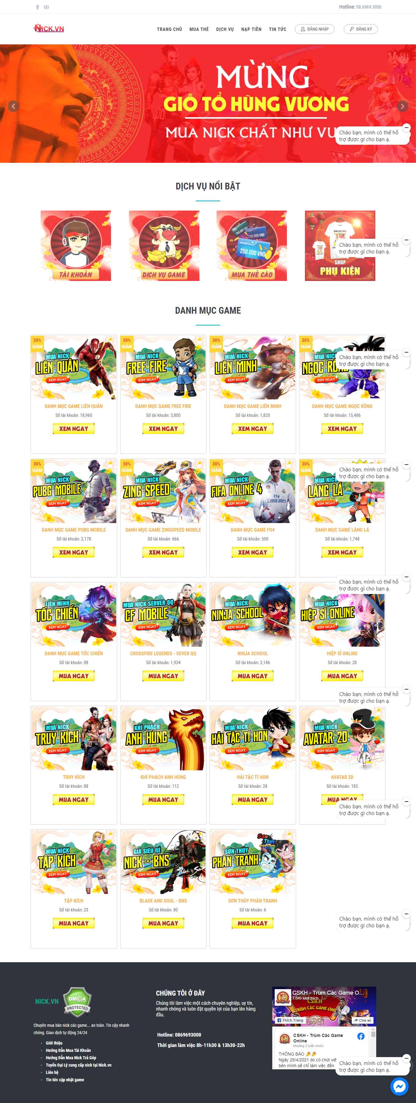 Thiết kế Web giới thiệu game, trò chơi điện tử nick.vn