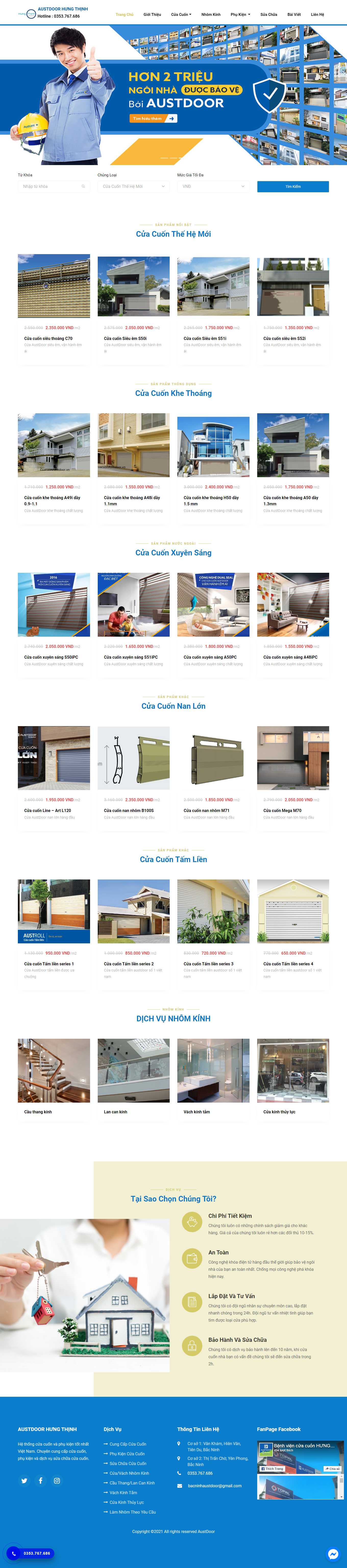 Thiết kế Web nhôm kính, cửa cuốn austdoorbacninh.com