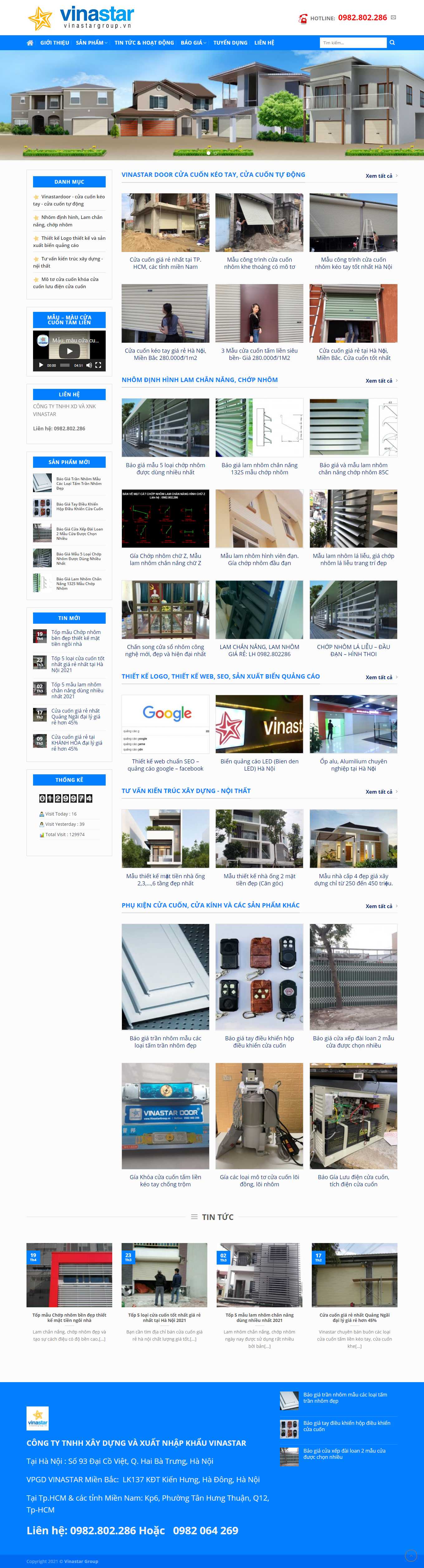 Thiết kế Web nhôm kính, cửa cuốn vinastargroup.vn