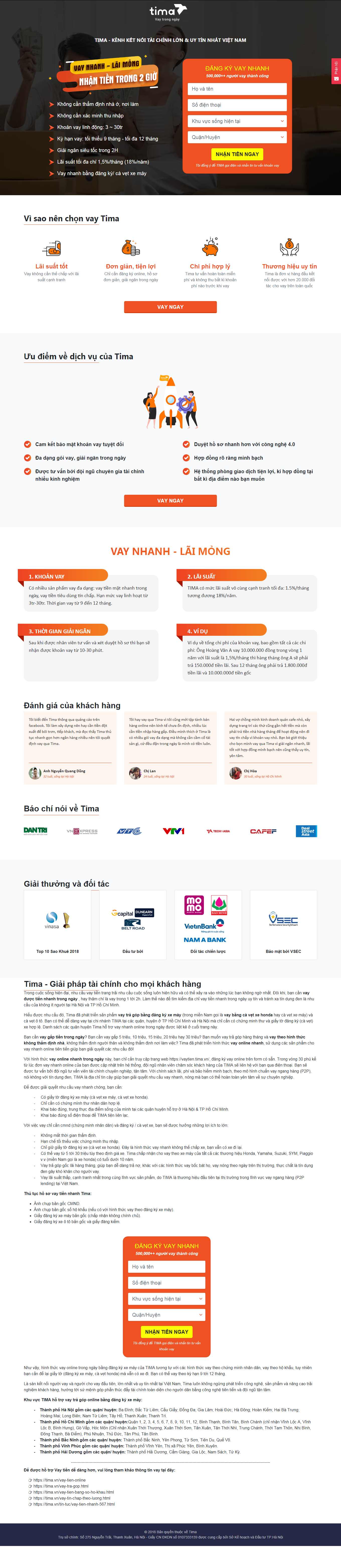 Thiết kế Web vay vốn tín dụng ngân hàng vaytien.tima.vn