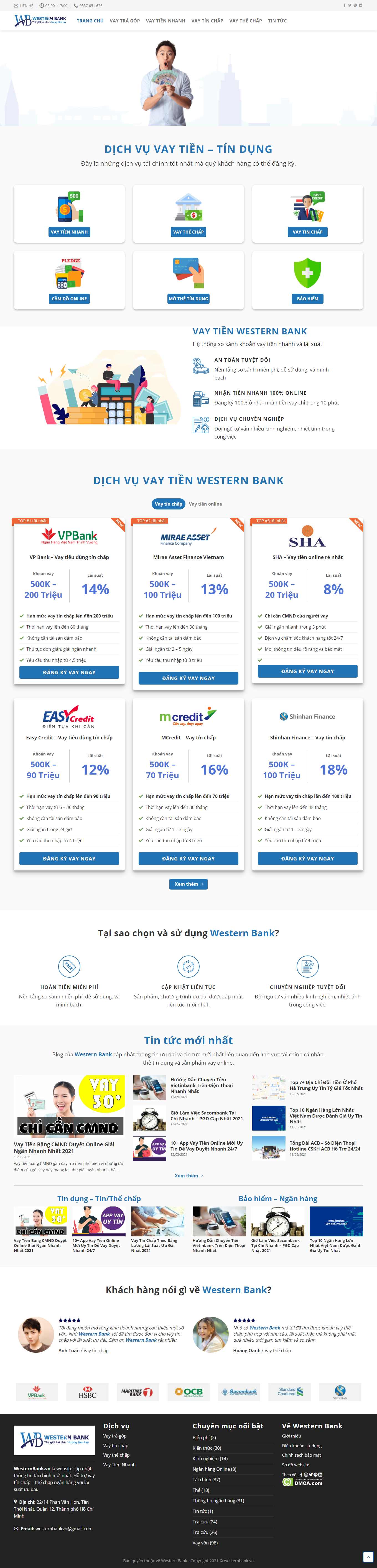 Thiết kế Web vay vốn tín dụng ngân hàng westernbank.vn