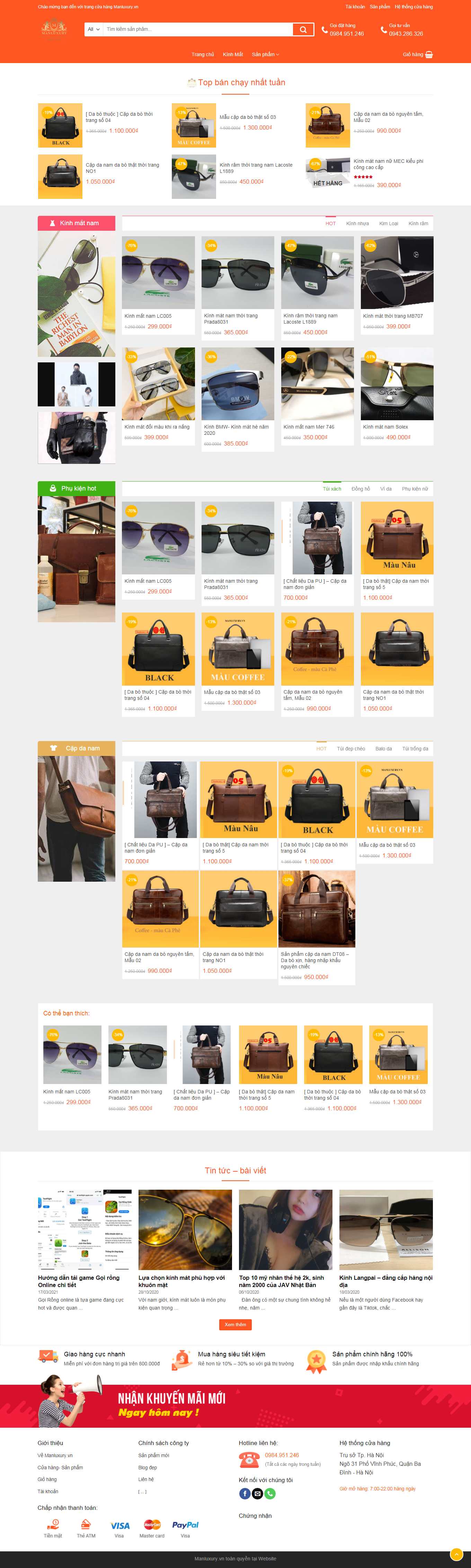 Thiết kế Web kính mắt thời trang, cao cấp manluxury.vn