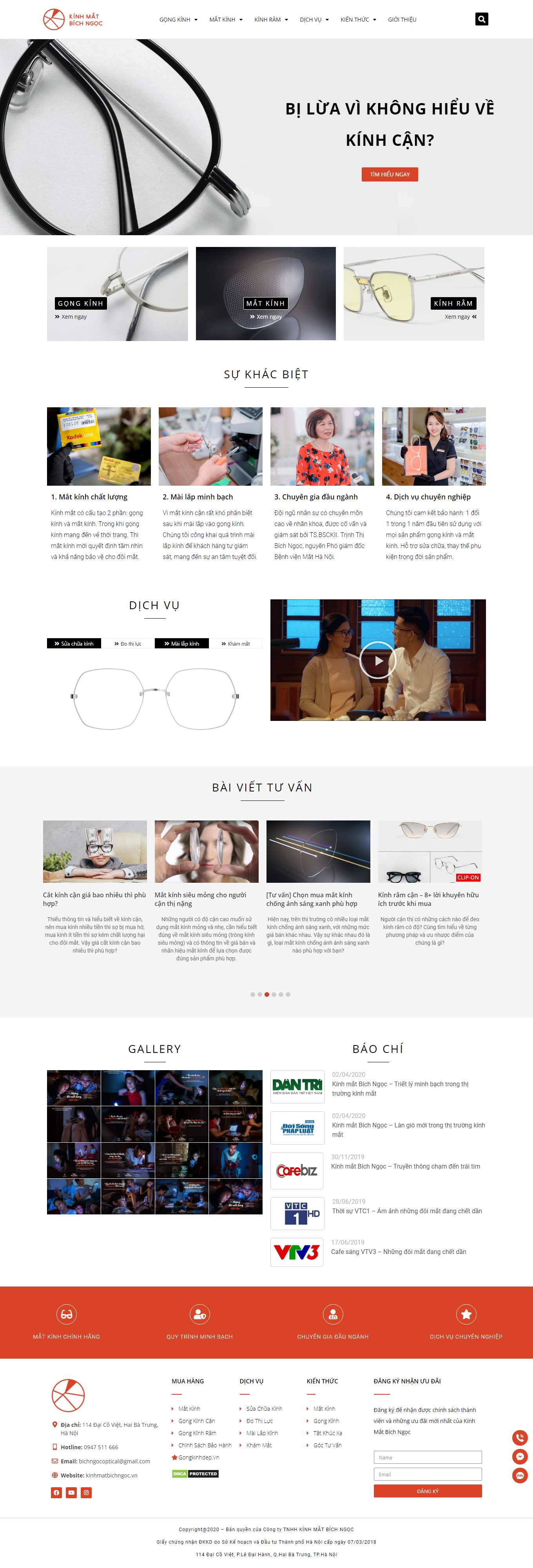 Thiết kế Web kính mắt thời trang, cao cấp kinhmatbichngoc.vn