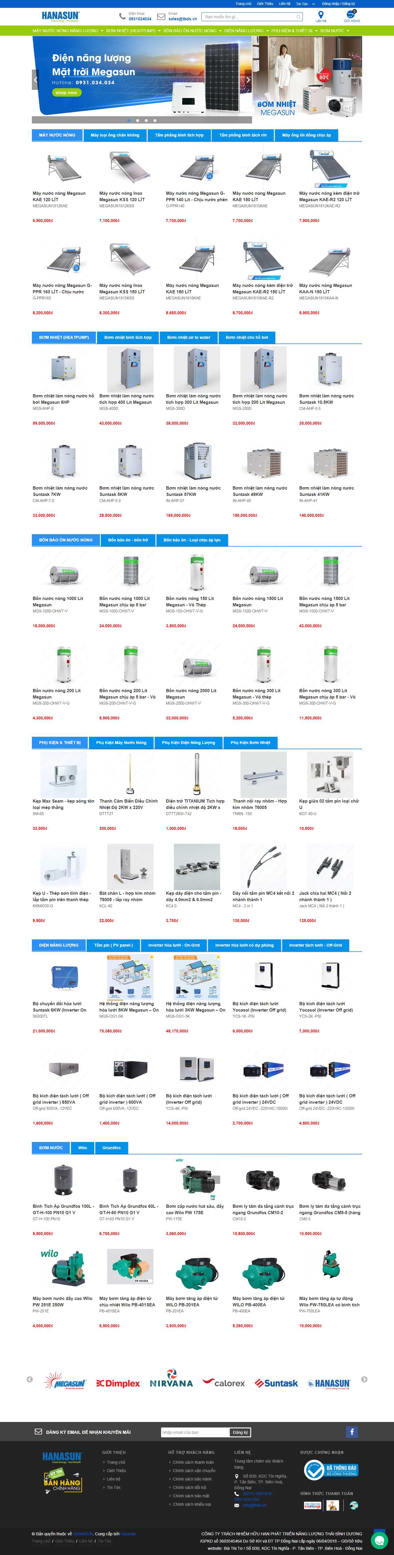 Thiết kế Web bán máy năng lượng mặt trời hanasun.com.vn