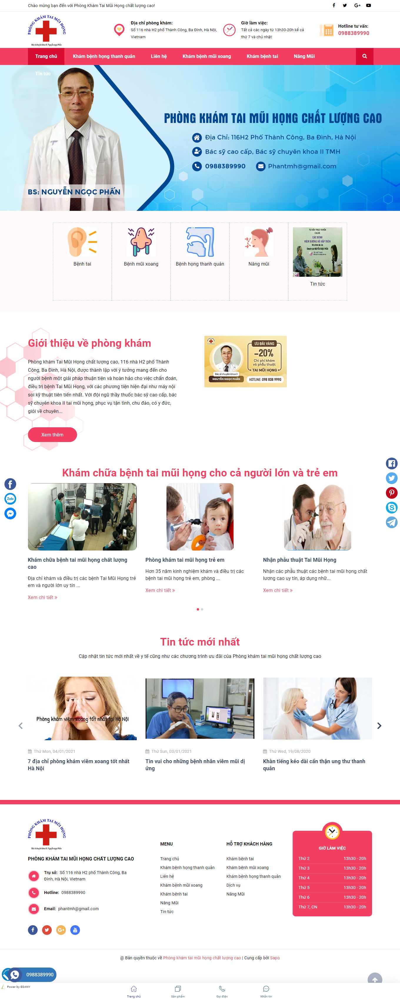 Thiết kế Web phòng khám tai mũi họng phongkhamtaimuihong.net