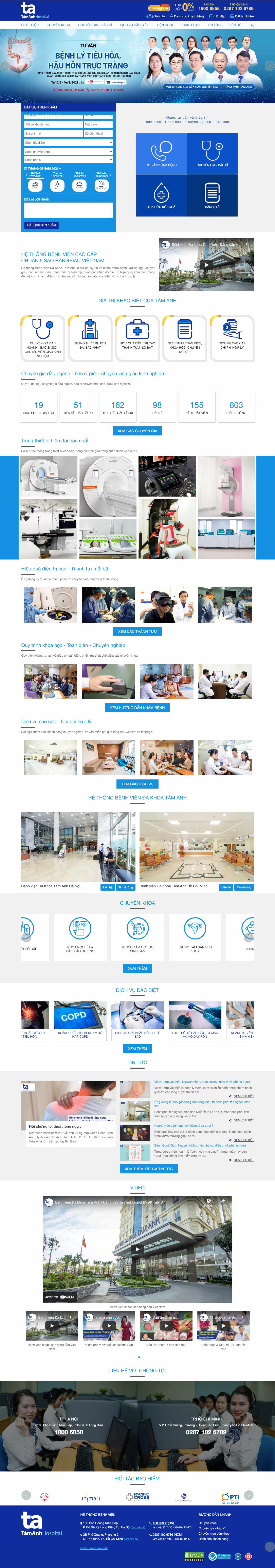 Thiết kế Web phòng khám tai mũi họng tamanhhospital.vn