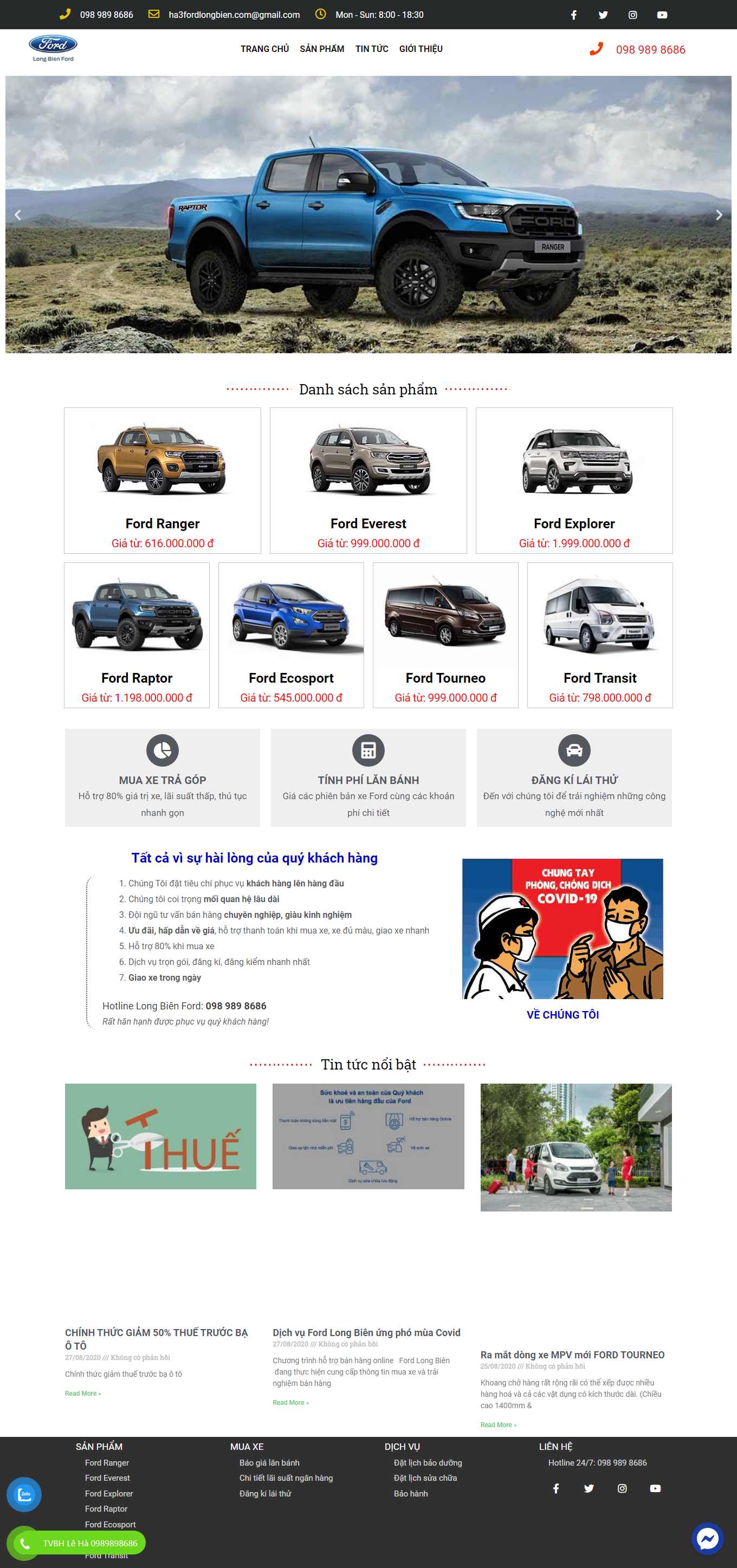 Thiết kế Web showroom sửa chữa ô tô, xe máy longbienford5s.com