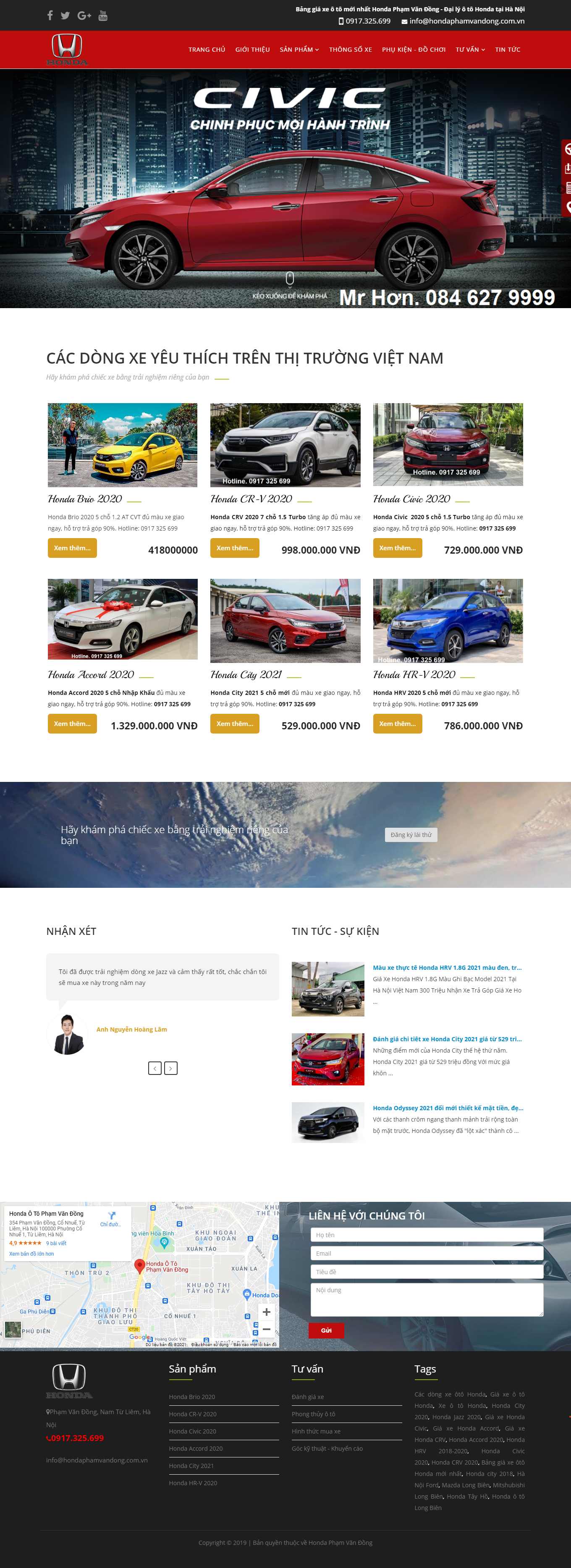 Thiết kế Web showroom sửa chữa ô tô, xe máy hondaphamvandong.com.vn