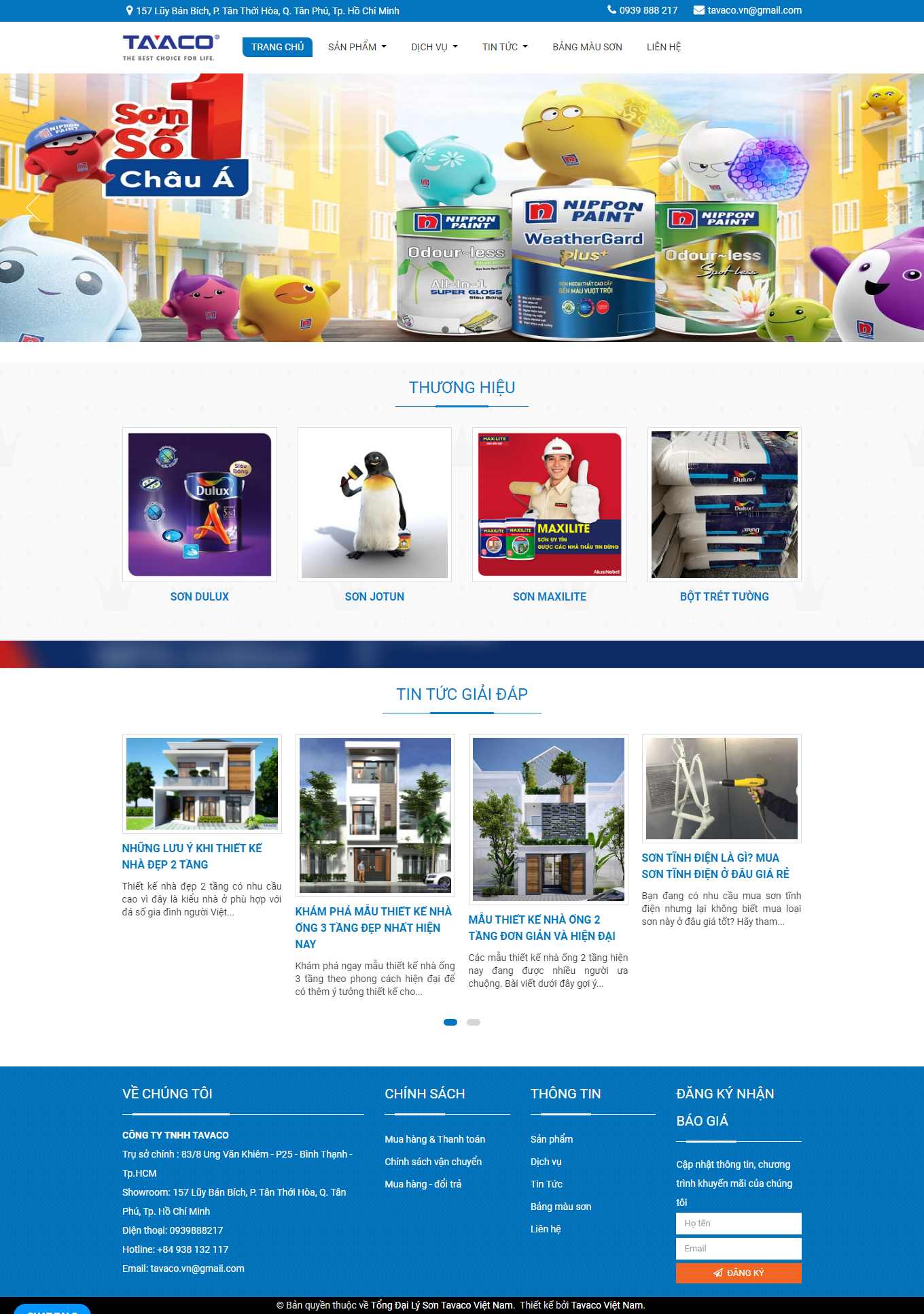 Thiết kế Web bán sơn nước, sơn tĩnh điện tavaco.vn