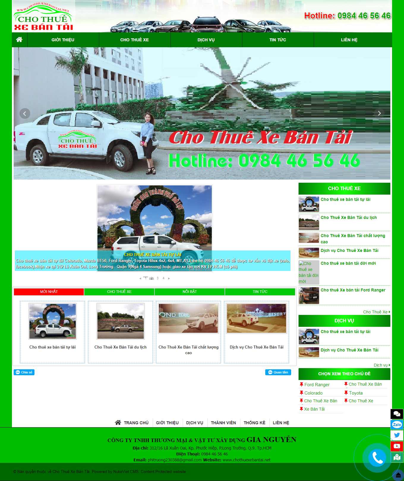 Thiết kế Web cho thuê xe du lịch chothuexebantai.net
