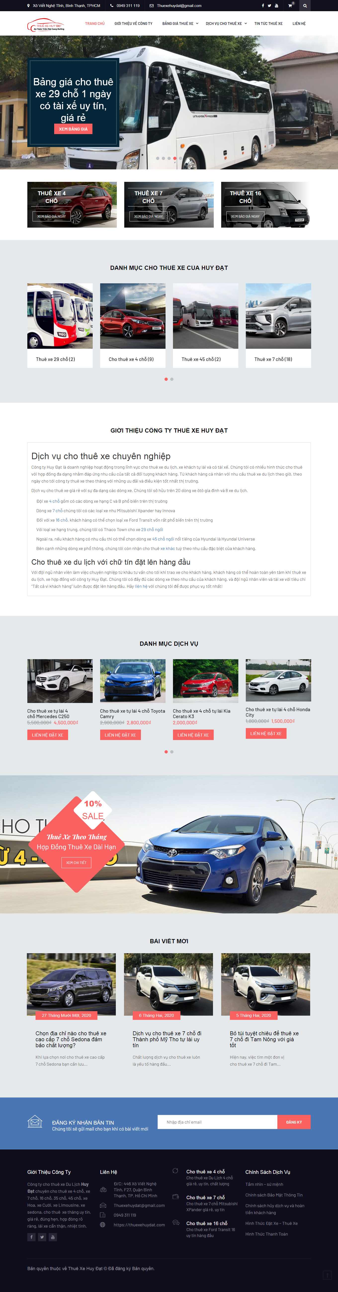 Thiết kế Web cho thuê xe du lịch thuexehuydat.com