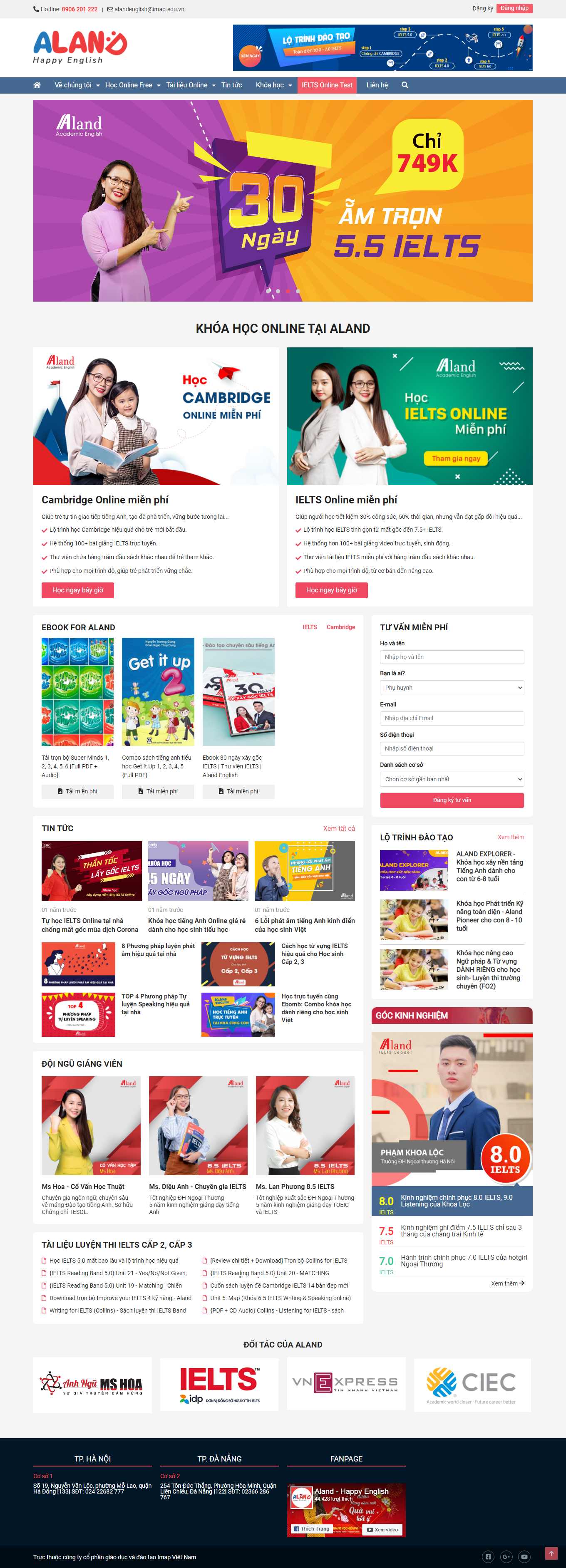 Thiết kế Web trung học phổ thông aland.edu.vn