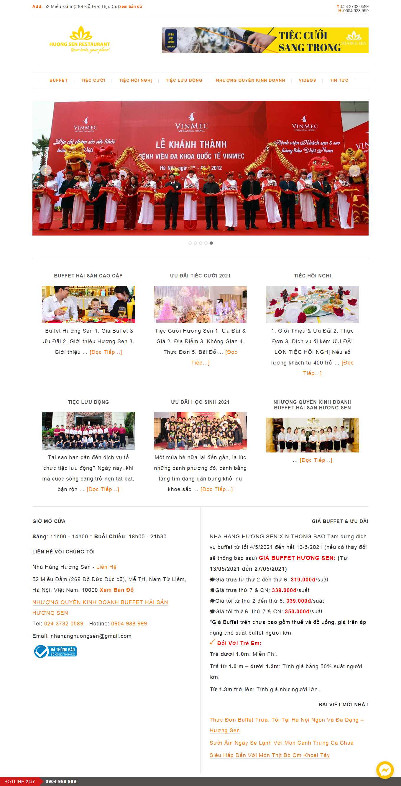 Thiết kế Web đặt tiệc buffet nhahanghuongsen.com.vn