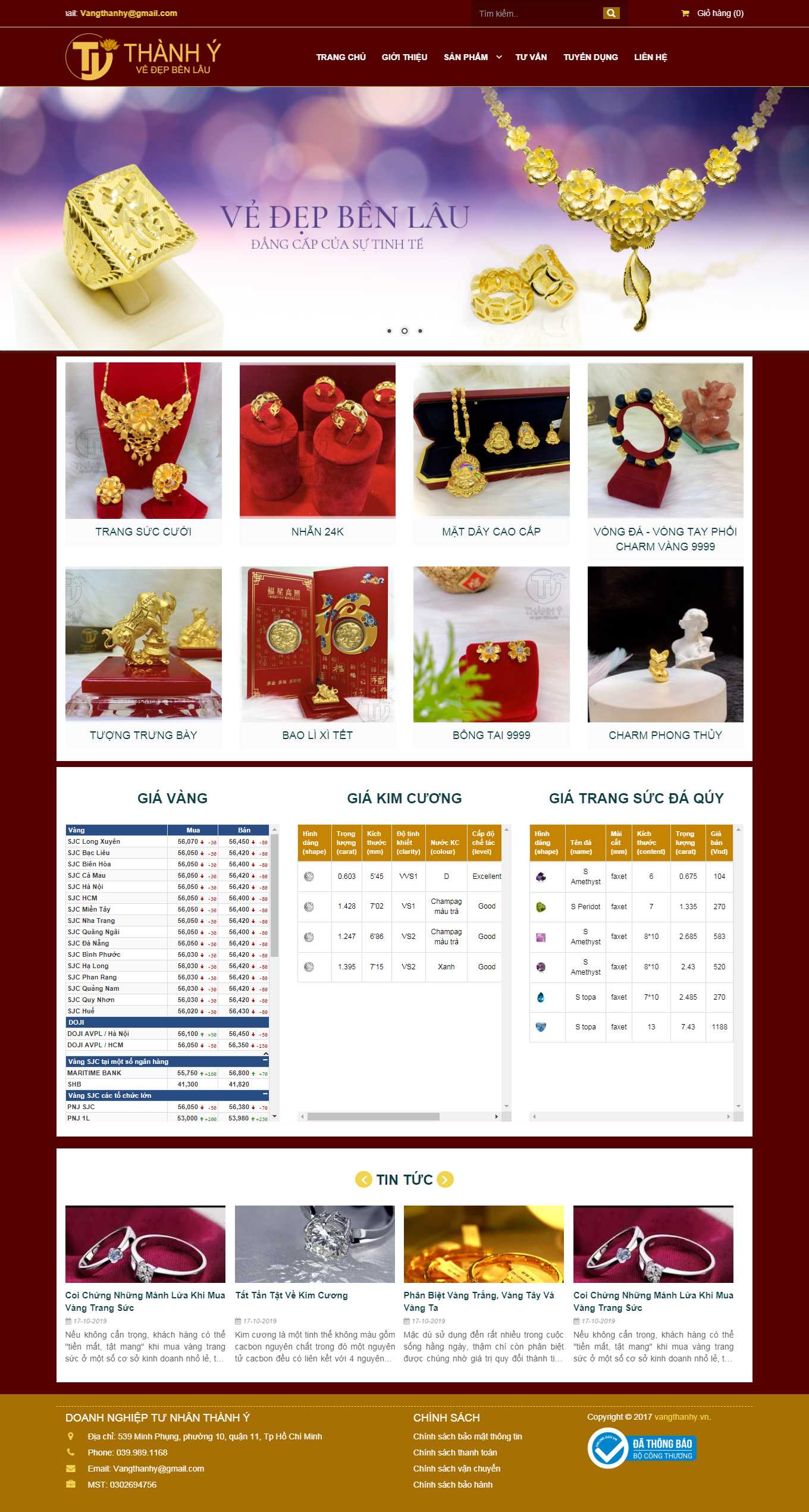 Thiết kế Web tiệm vàng bạc vangthanhy.vn