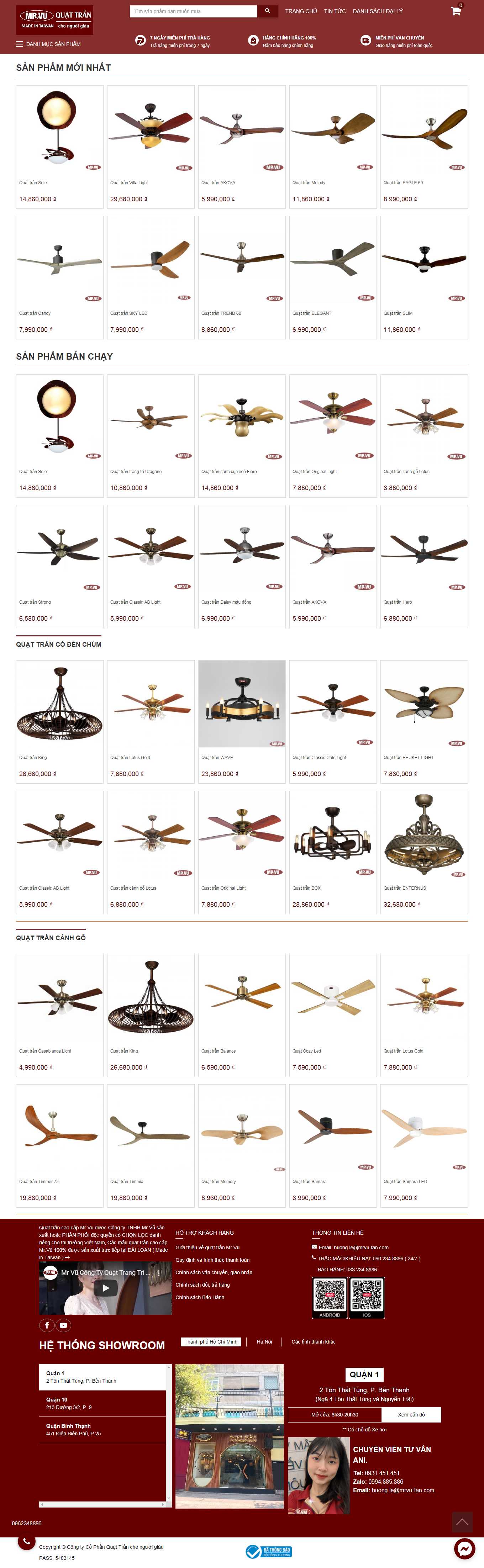 Thiết kế Web bán quạt trần mrvufan.com