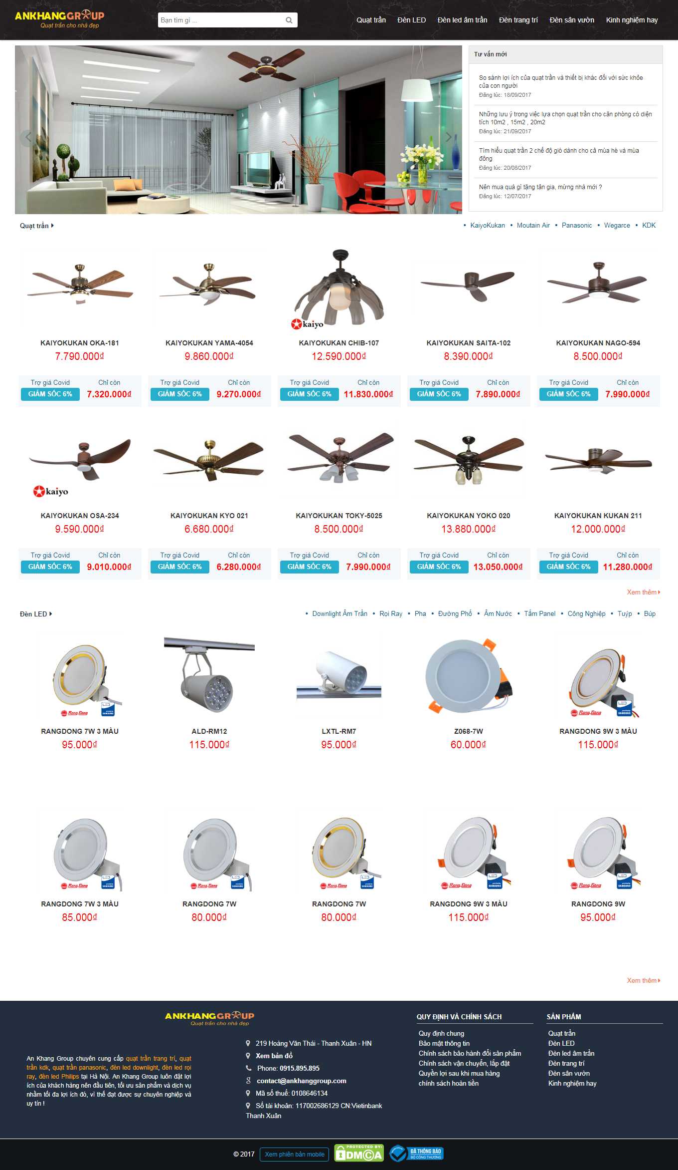 Thiết kế Web bán quạt trần ankhanggroup.com
