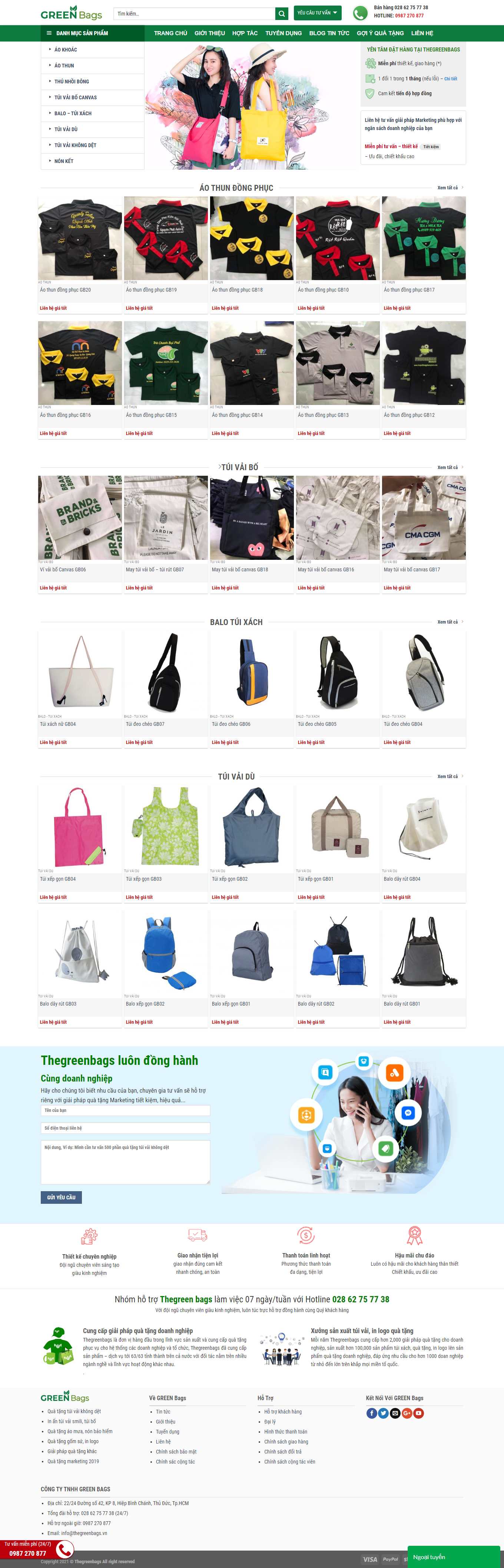 Thiết kế Web thú nhồi bông thegreenbags.vn