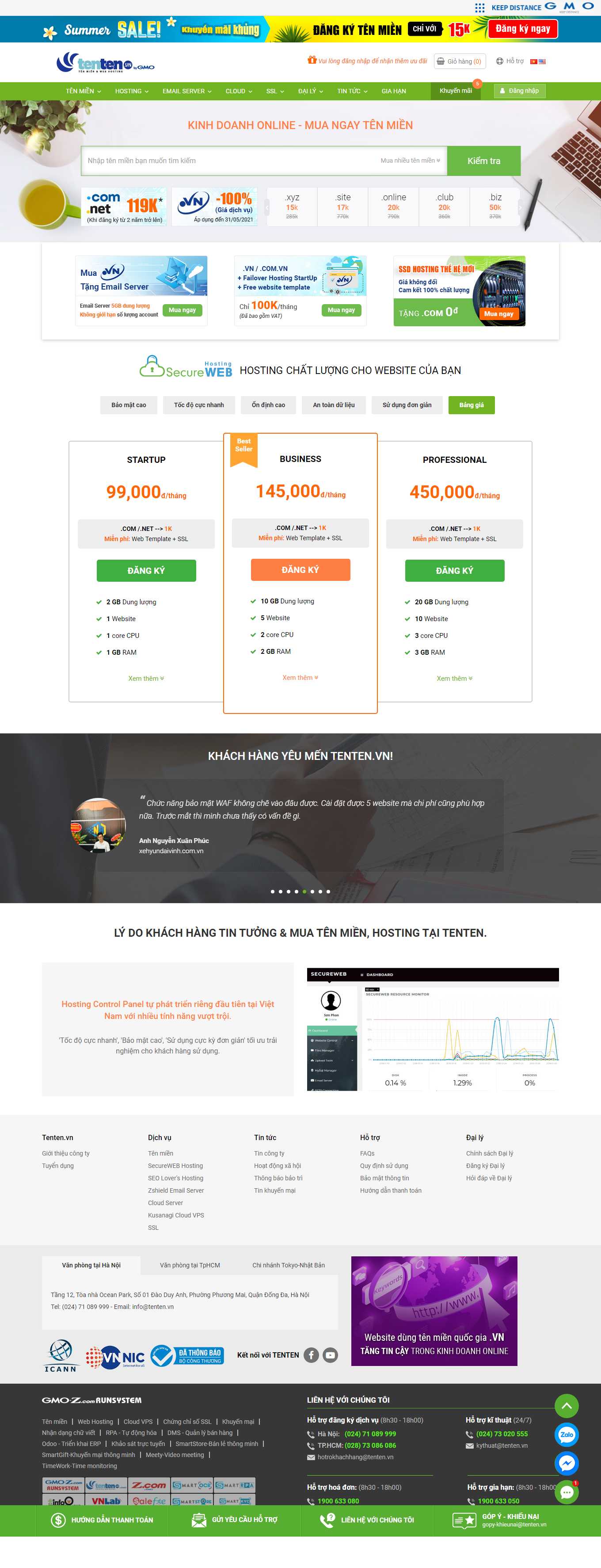 Thiết kế Web bán tên miền tenten.vn