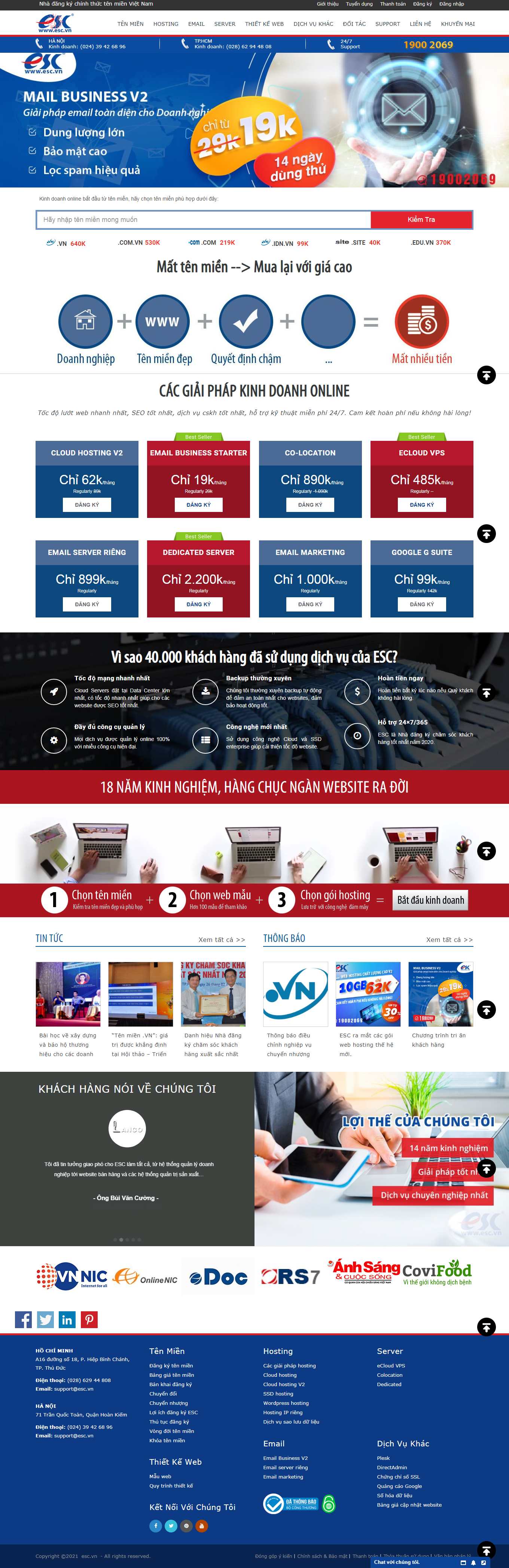 Thiết kế Web bán tên miền esc.vn