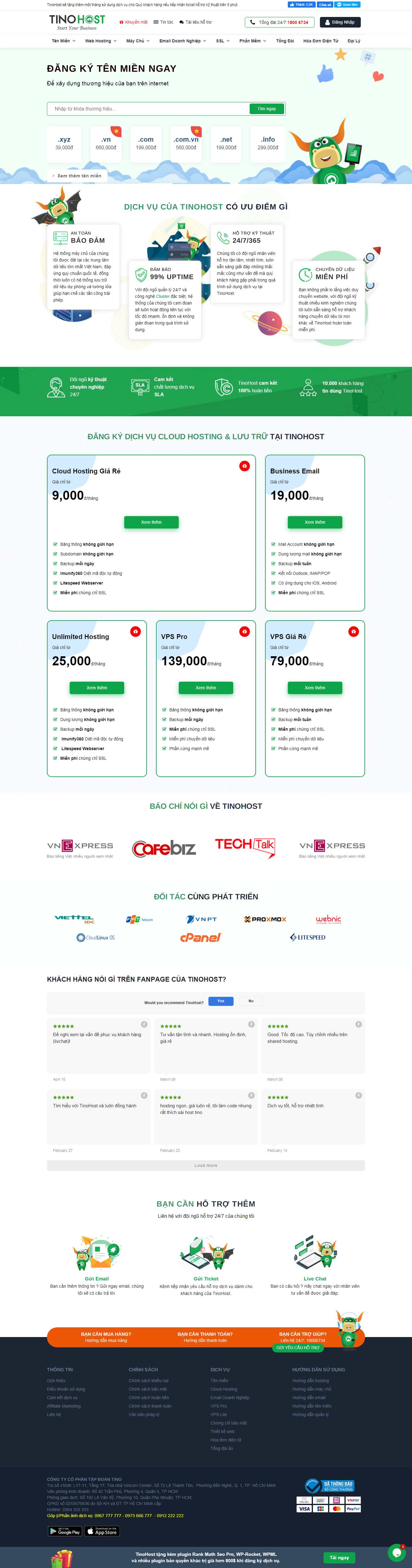 Thiết kế Web bán tên miền tinohost.com