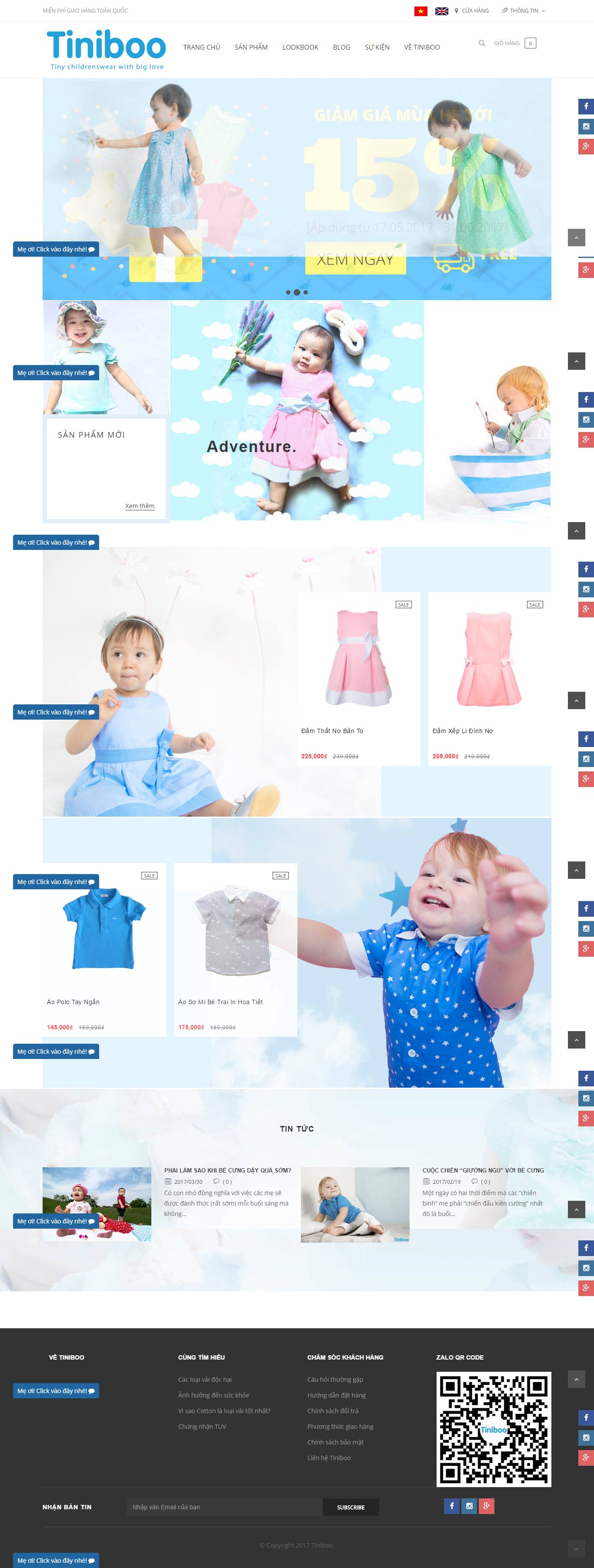 Thiết kế Web thời trang may mặc tiniboo.com