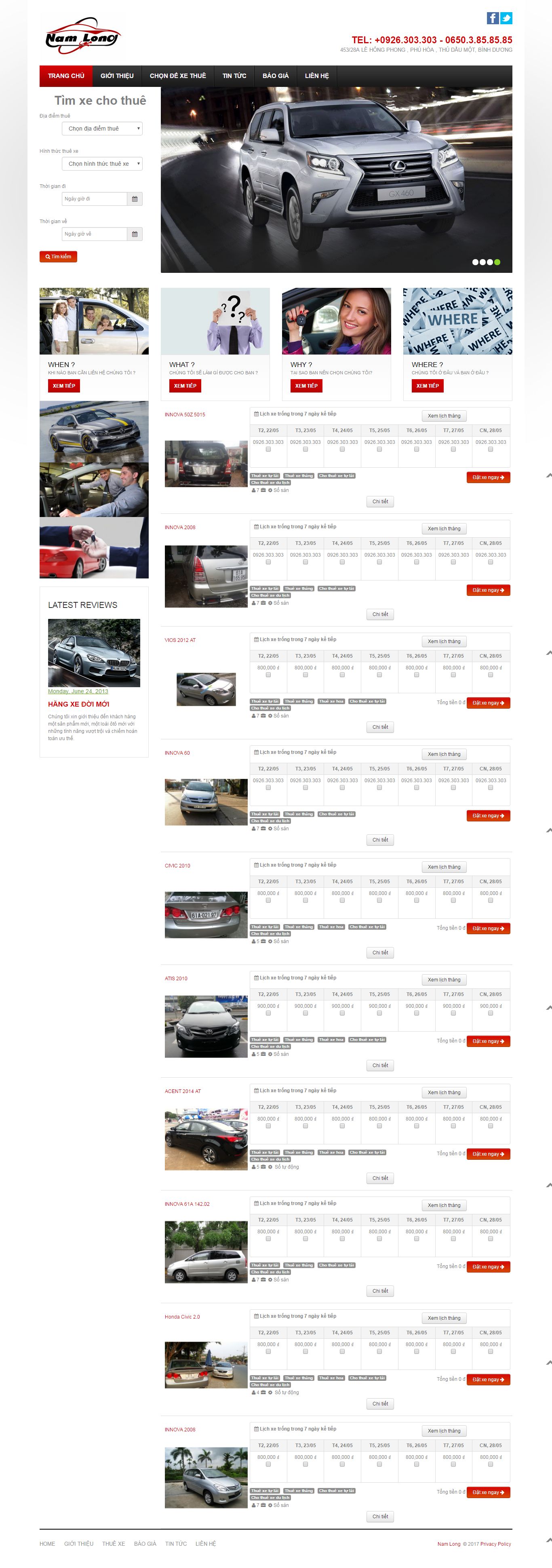 Thiết kế Web xe hơi Ô tô chothuexebinhduong.com