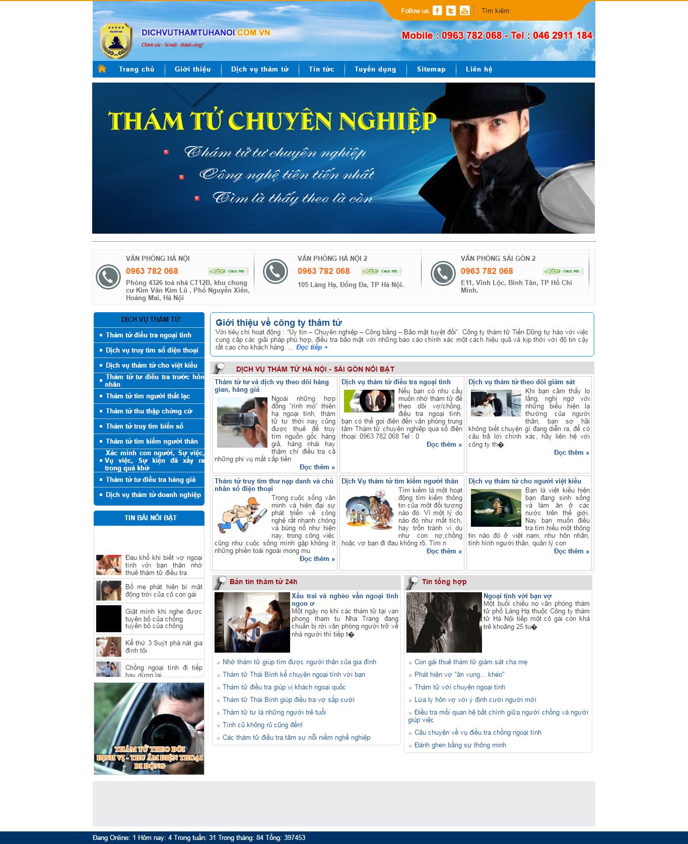 Thiết kế Web thám tử bảo vệ dichvuthamtuhanoi.com.vn