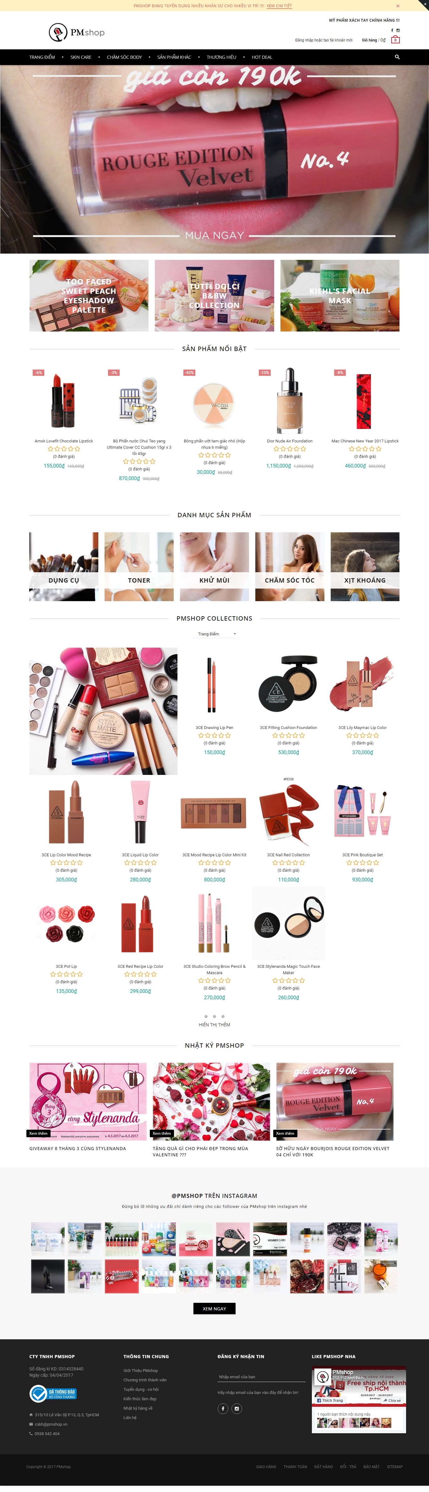 Thiết kế Web bán mỹ phẩm làm đẹp pmshop.vn