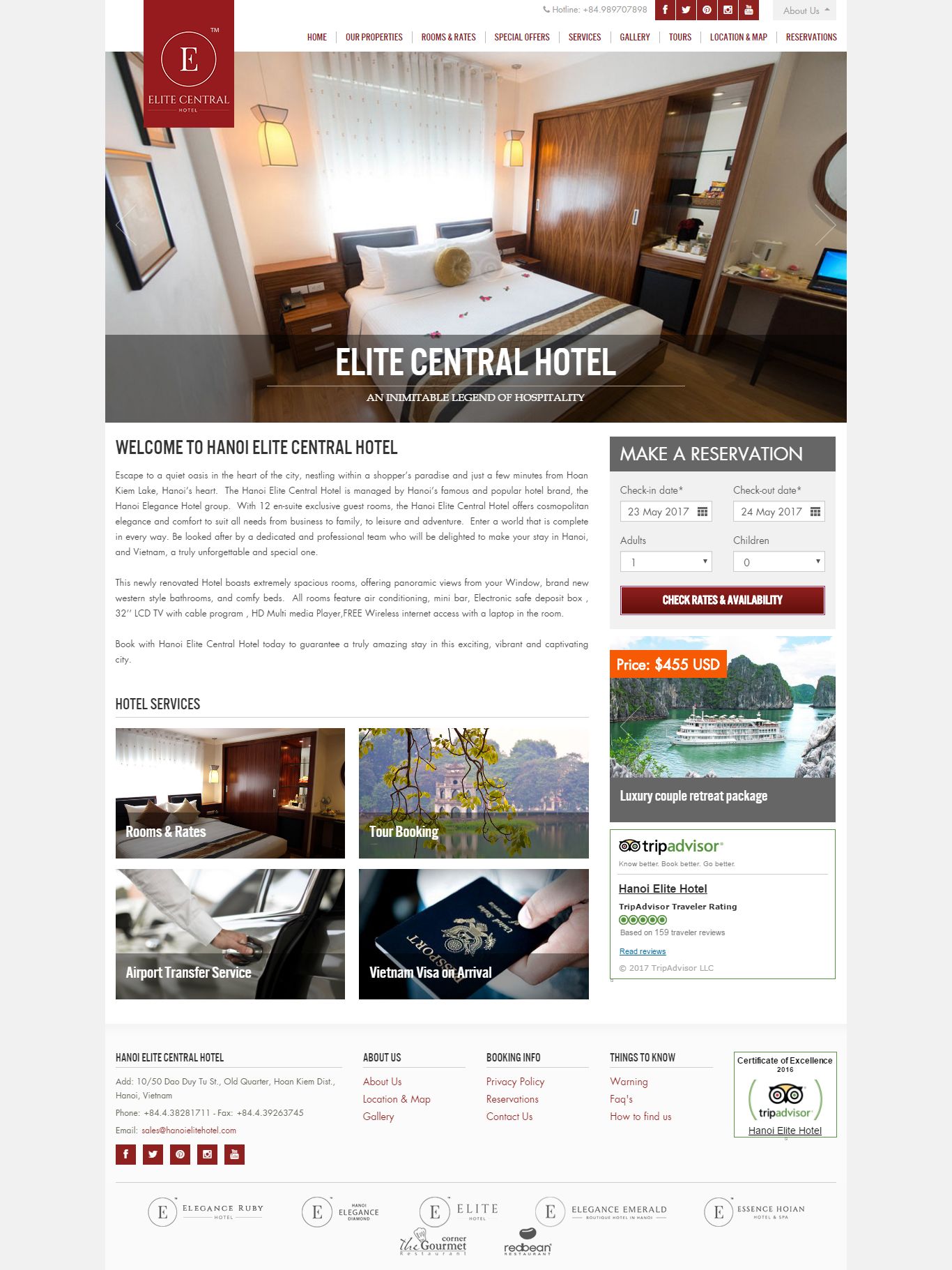 Thiết kế Web khách sạn nhà hàng elitecentralhotel.com