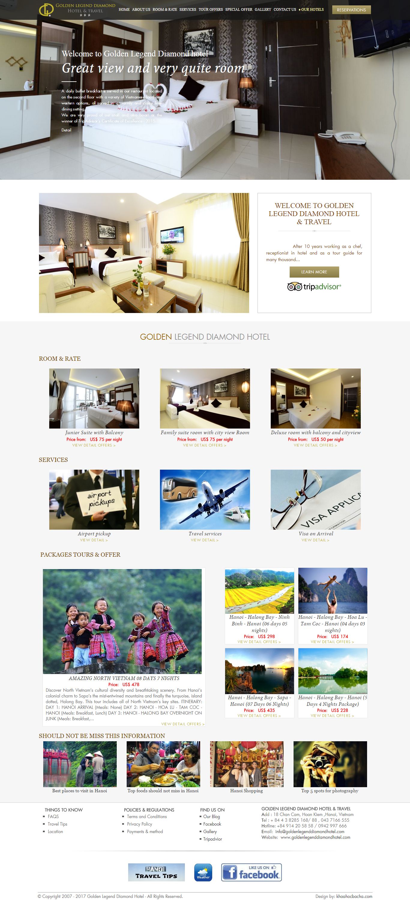 Thiết kế Web khách sạn nhà hàng goldenlegenddiamondhotel.com