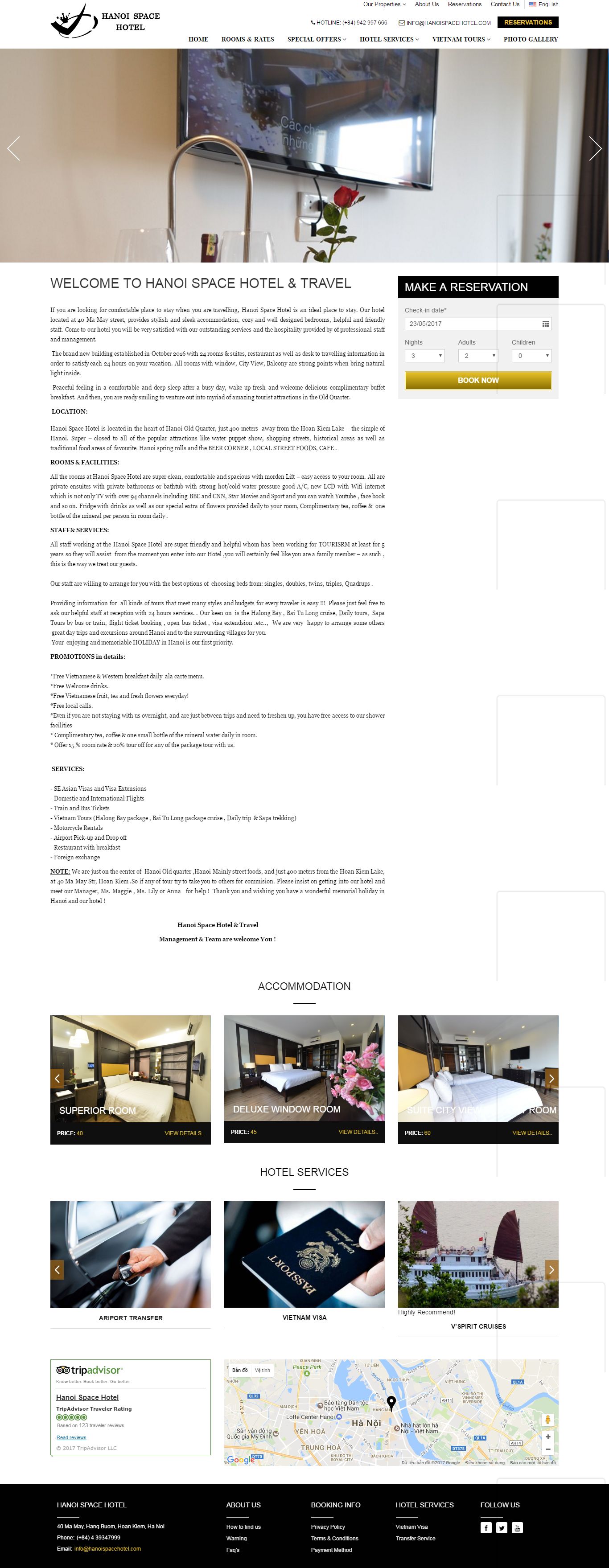 Thiết kế Web khách sạn nhà hàng hanoispacehotel.com