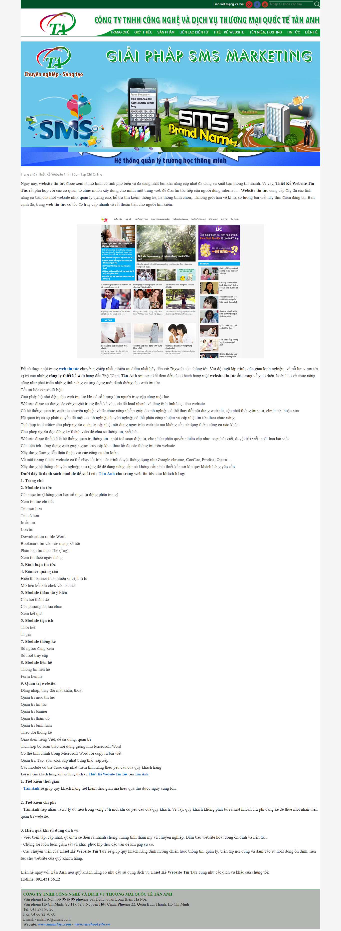 Thiết kế Web tạp chí online tananhjsc.com
