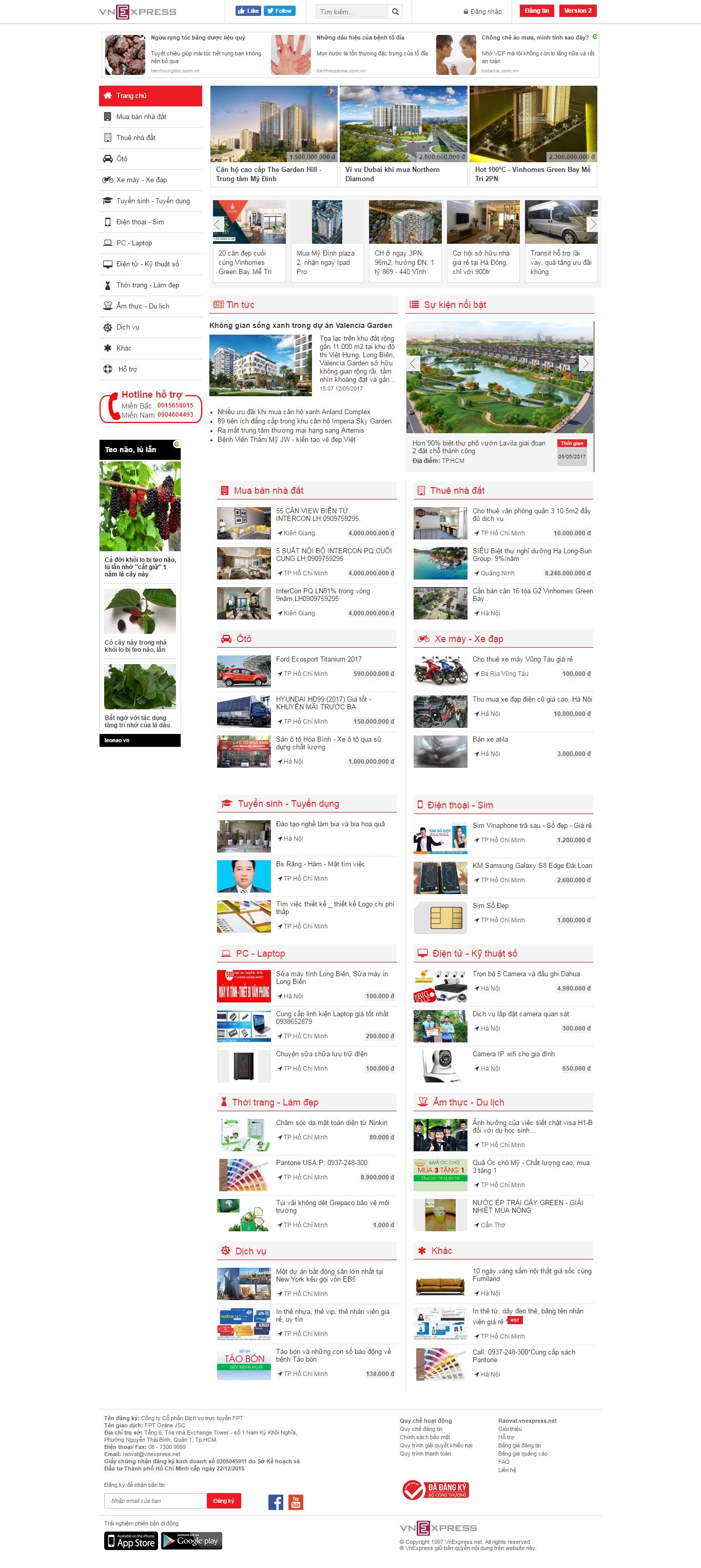 Thiết kế Web rao vặt Đấu giá raovat.vnexpress.net