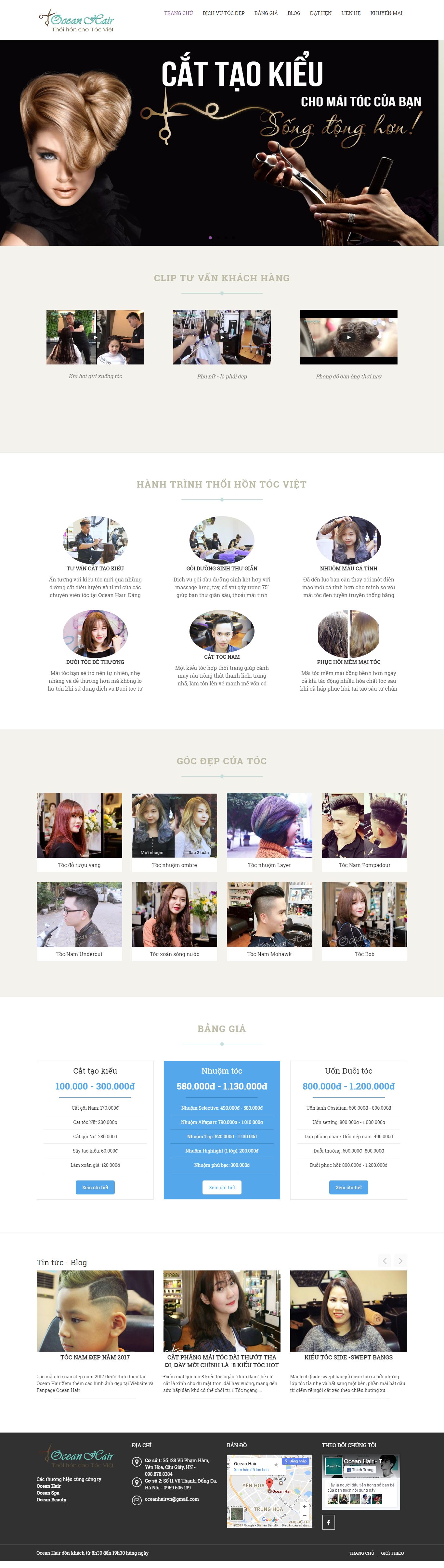 Thiết kế Web hiệu cắt tóc hair salon oceanhair.com.vn