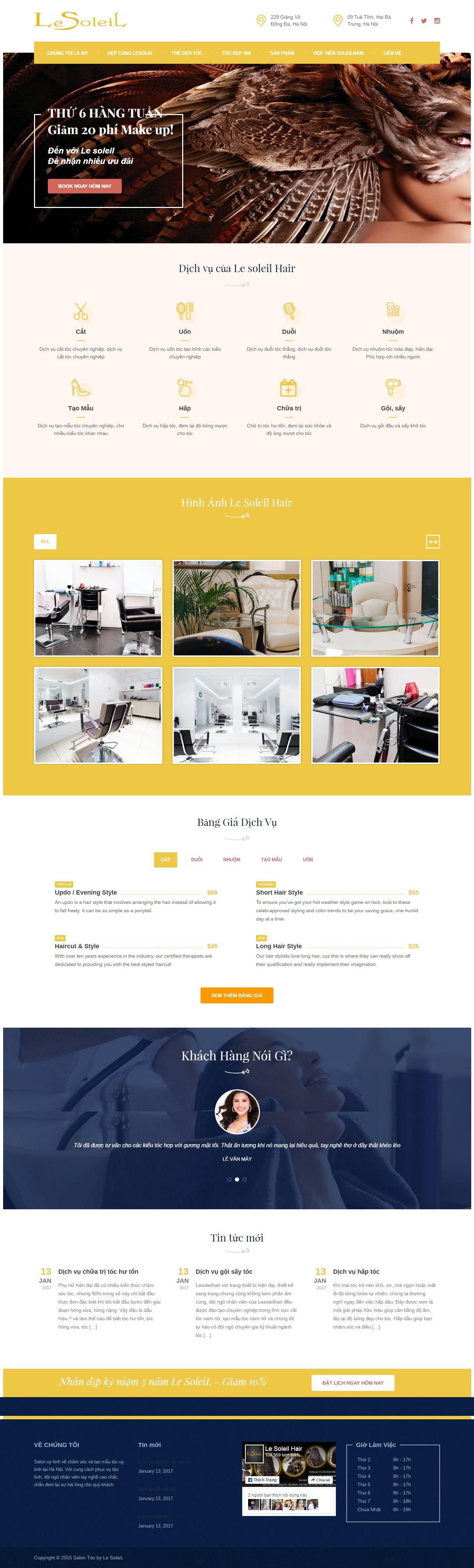 Thiết kế Web hiệu cắt tóc hair salon lesoleilhair.com