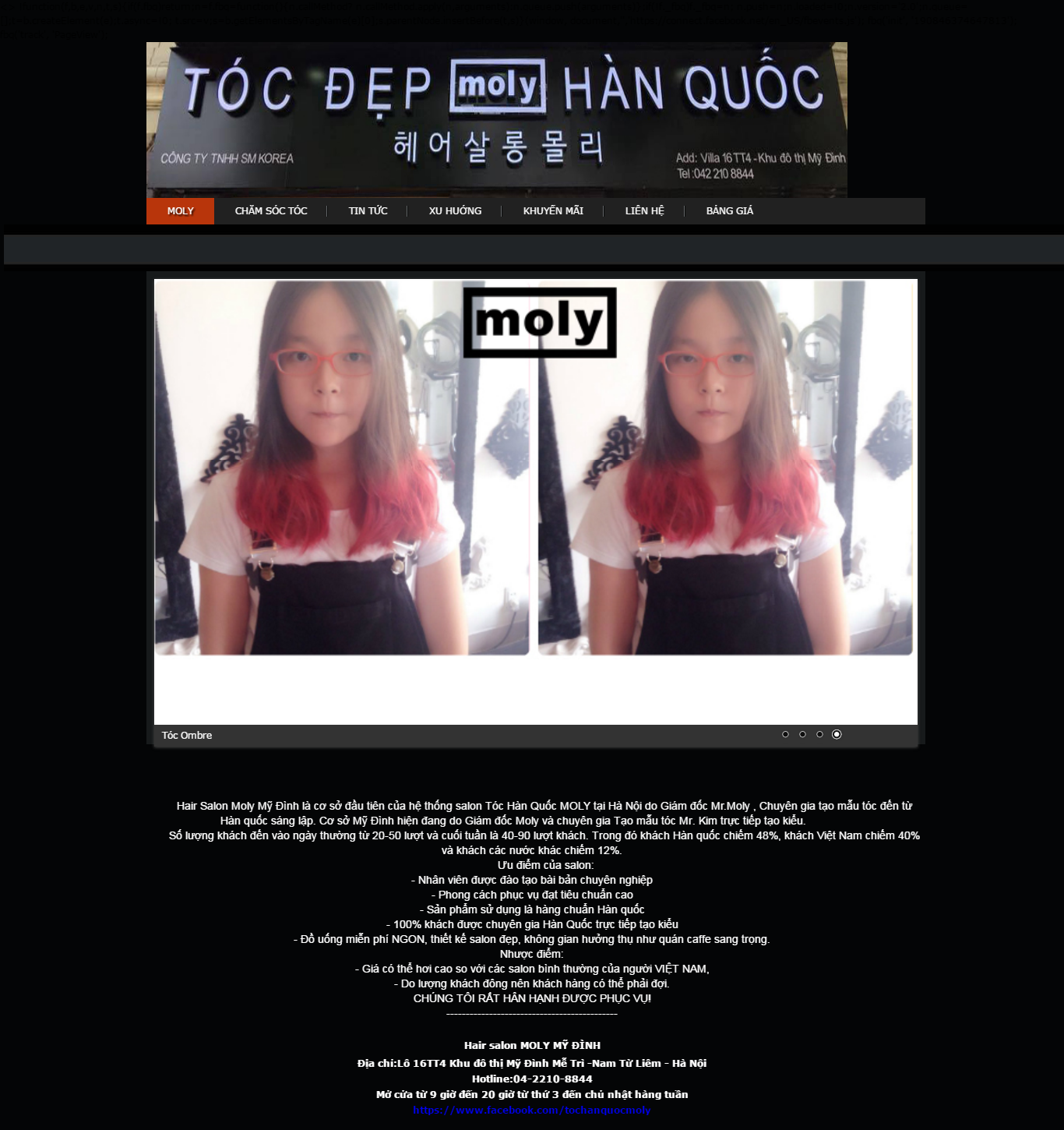 Thiết kế Web hiệu cắt tóc hair salon molyhair.com